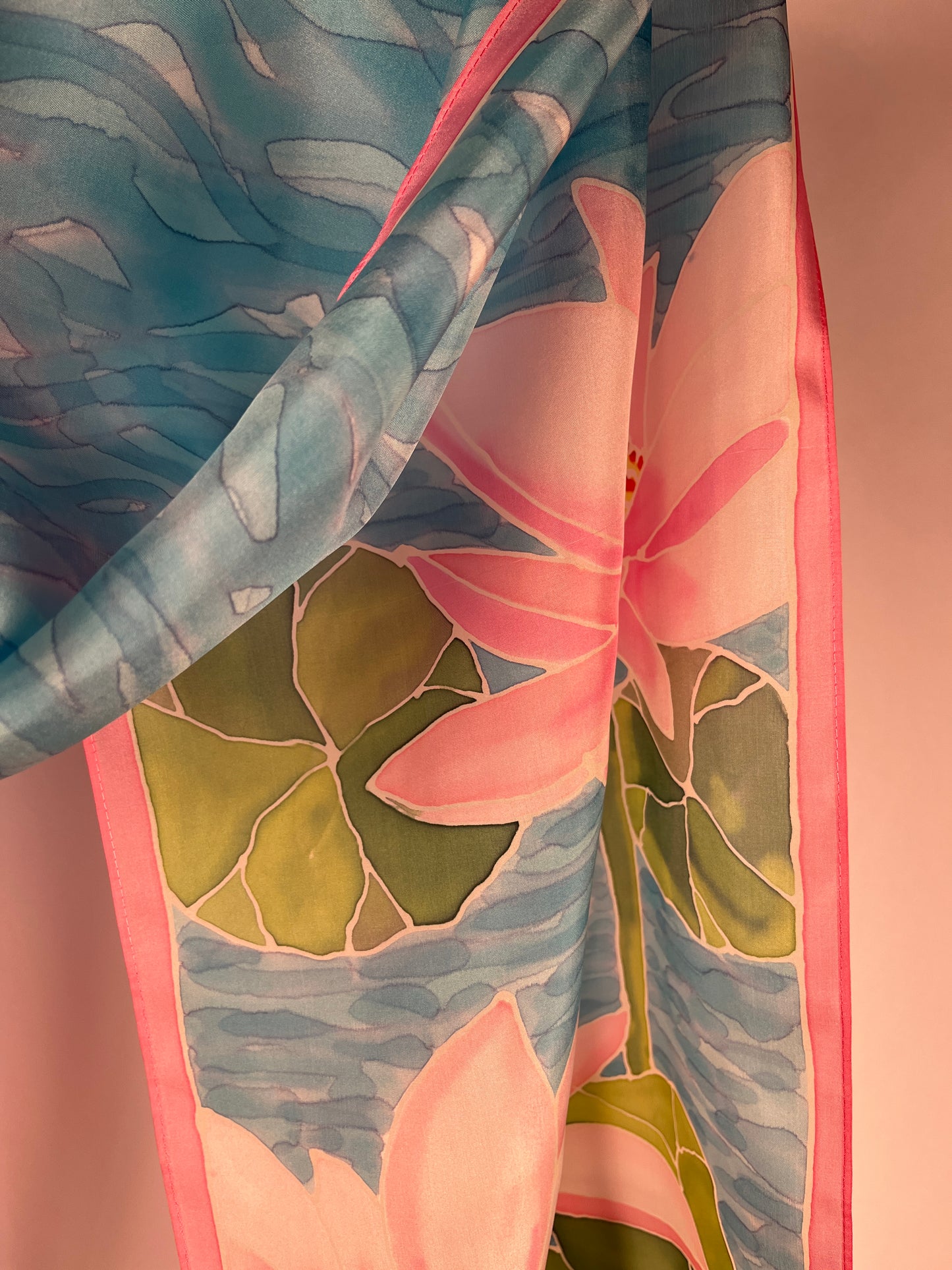 “Water Lilies” Hand-dyed Silk Scarf - $150