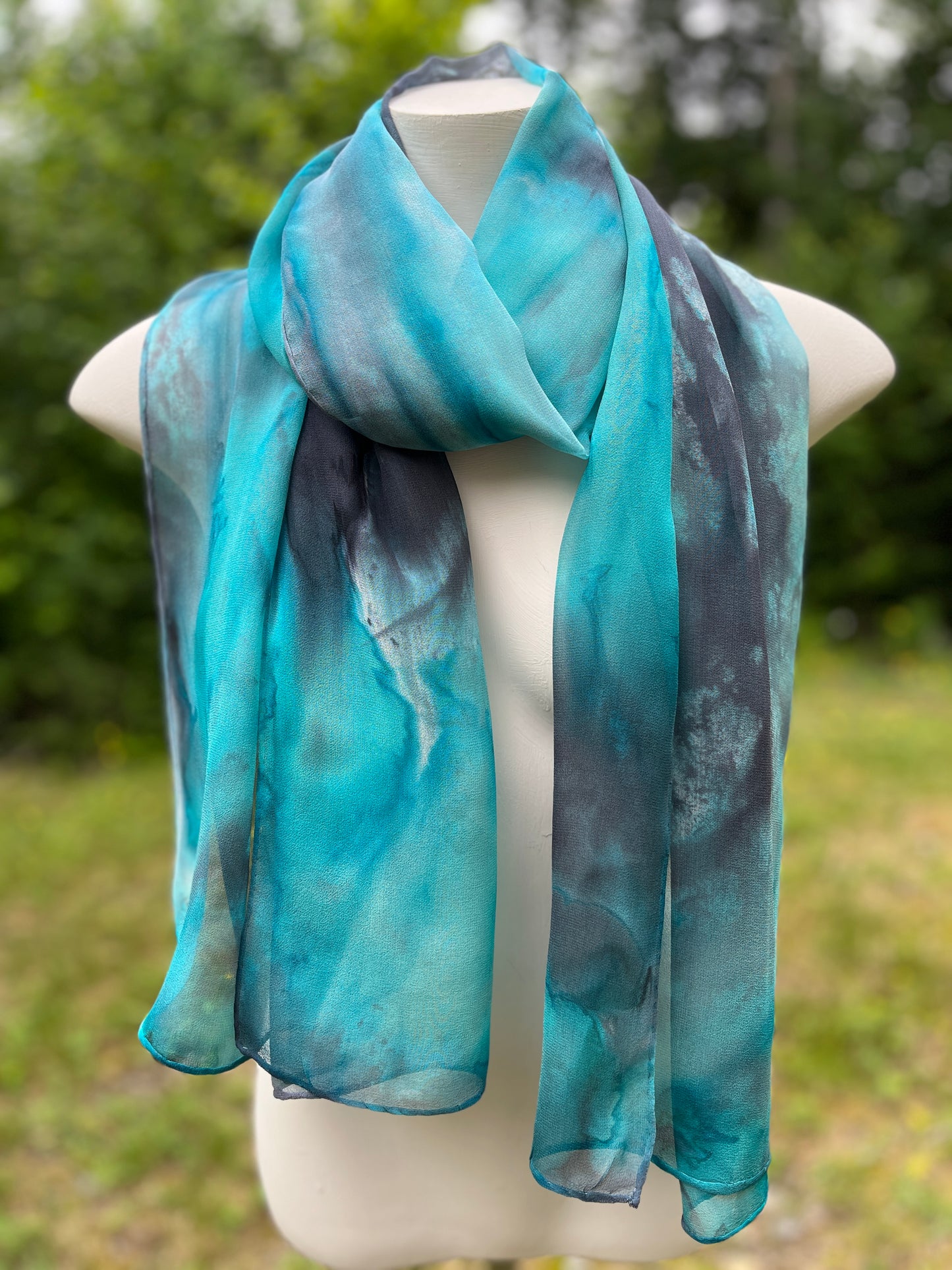 “Turquoise Quarry" - Hand-dyed Silk Scarf - $95