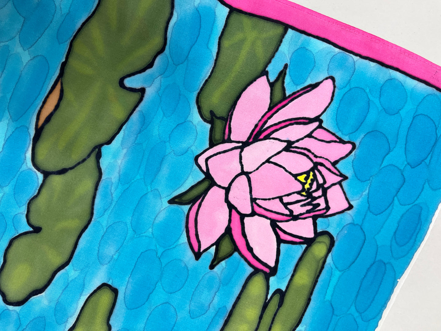 "Waterlily Zen” - Hand-dyed Silk Wall Hanging - $365