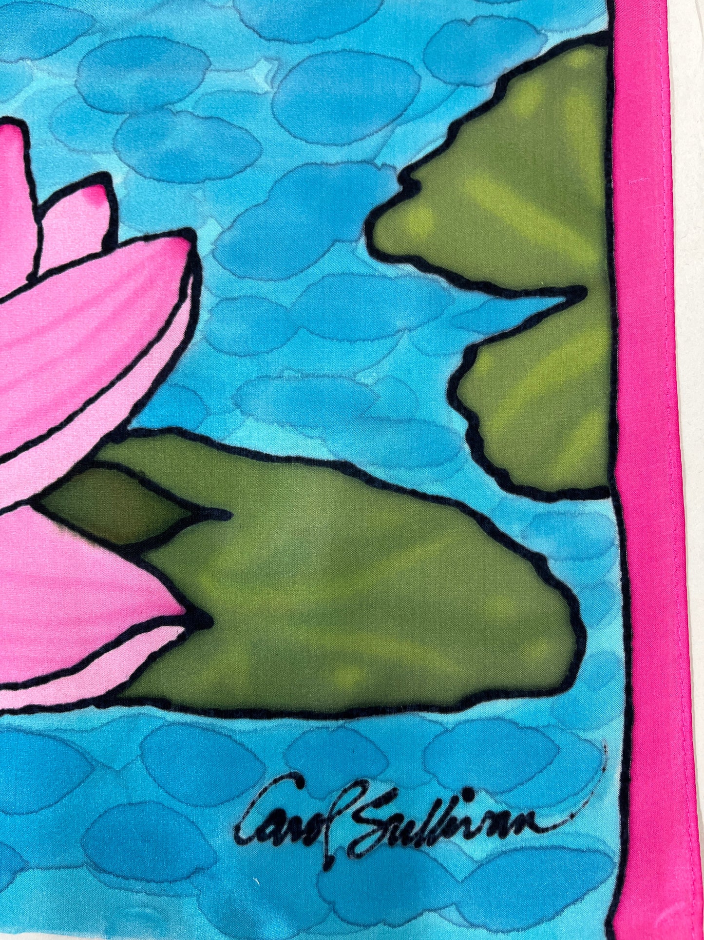 "Waterlily Zen” - Hand-dyed Silk Wall Hanging - $365