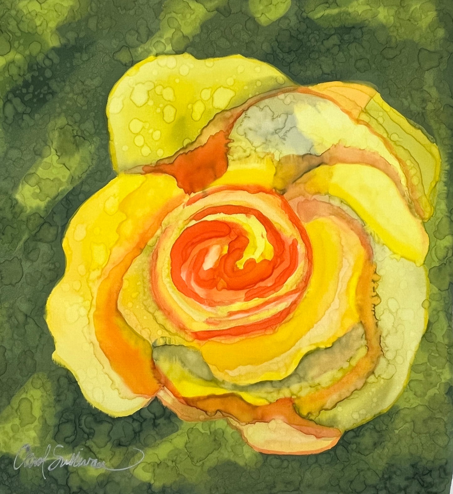 “Lindsay’s Yellow Rose” - Hand-dyed Silk Wall Hanging - $225