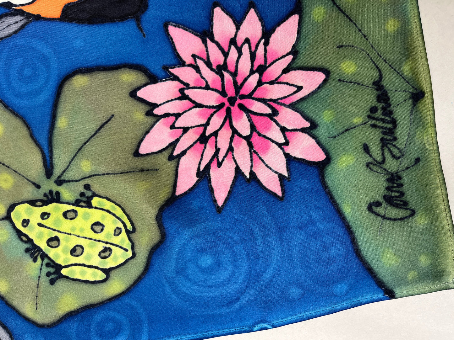 "Koi in Rainy Pond” - Hand-dyed Silk Wall Hanging - $365