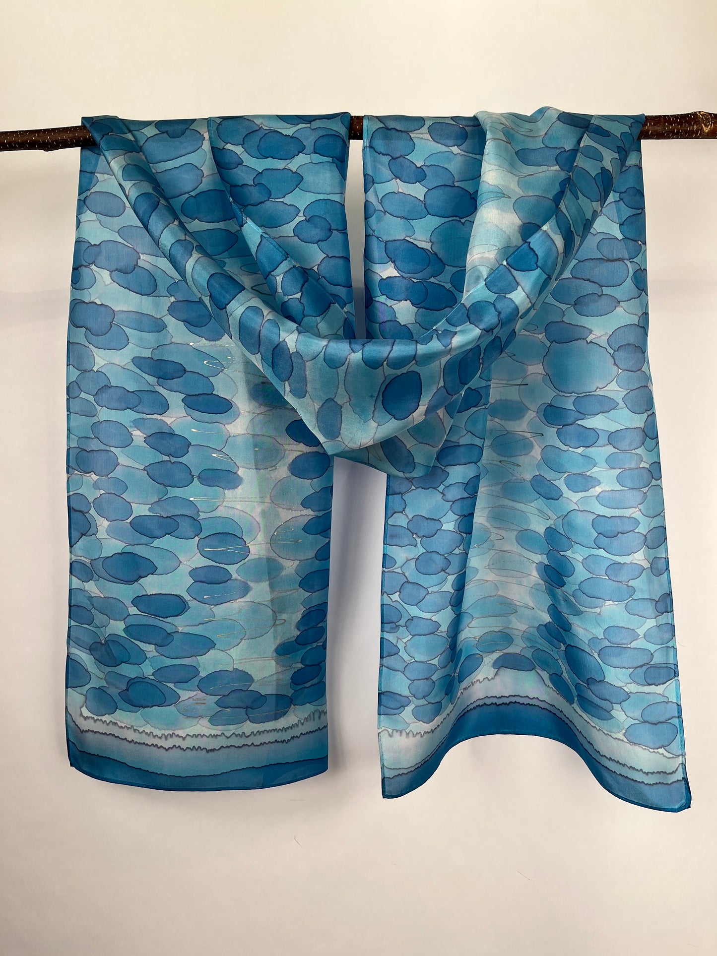 “Moonbeams on the Water" - Hand-Dyed Silk Scarf - $140