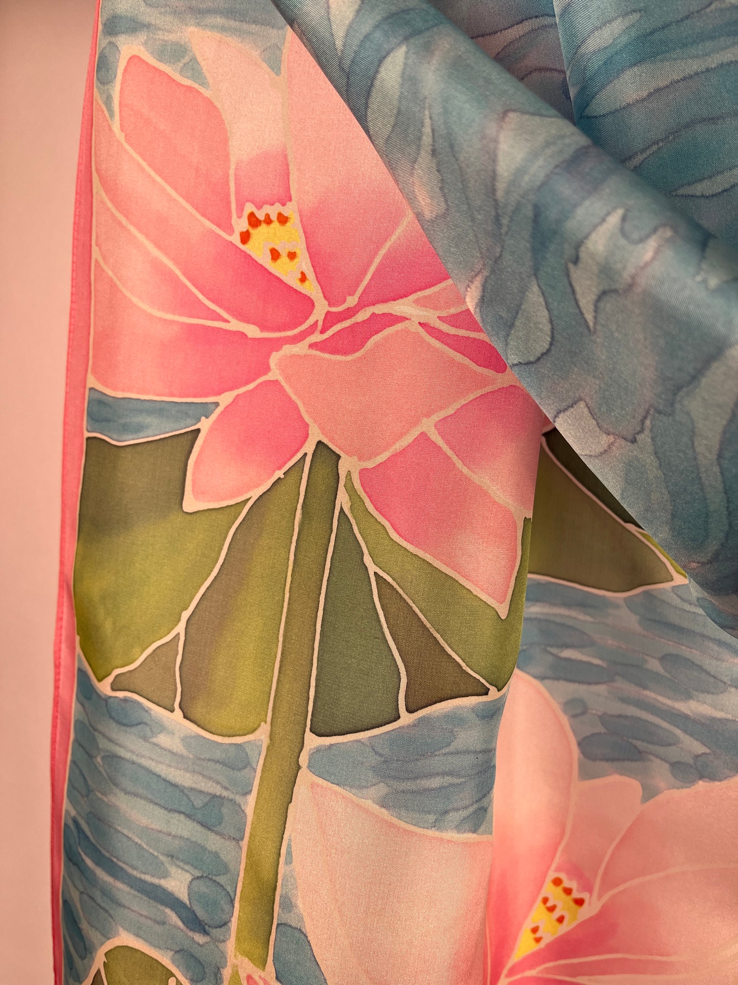 “Water Lilies” Hand-dyed Silk Scarf - $150