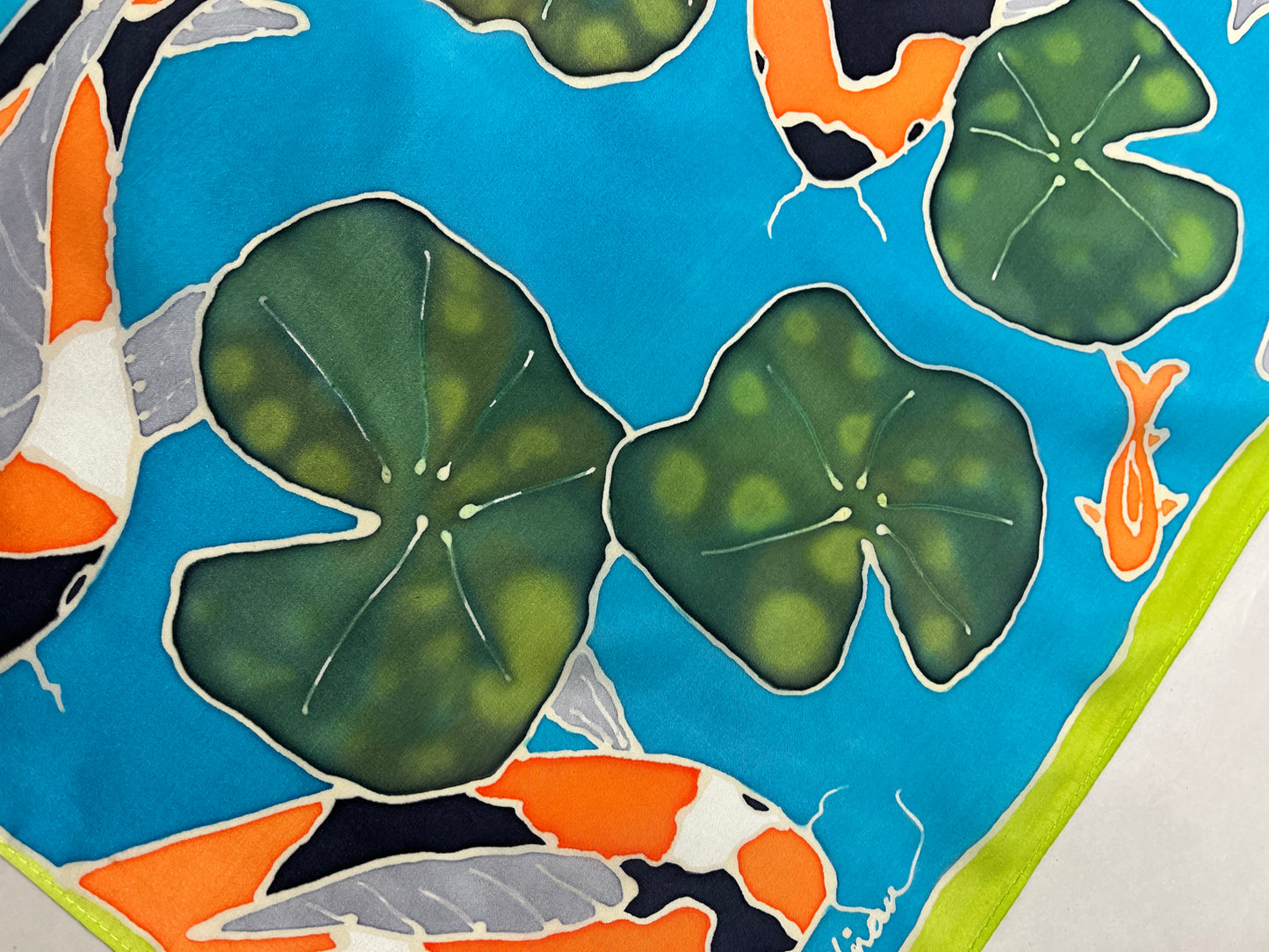 "Aqua Pond Koi” - Hand-dyed Silk Wall Hanging - $365