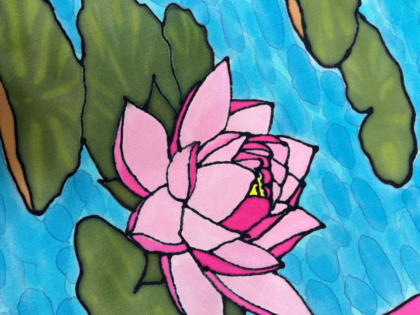 "Waterlily Zen” - Hand-dyed Silk Wall Hanging - $365