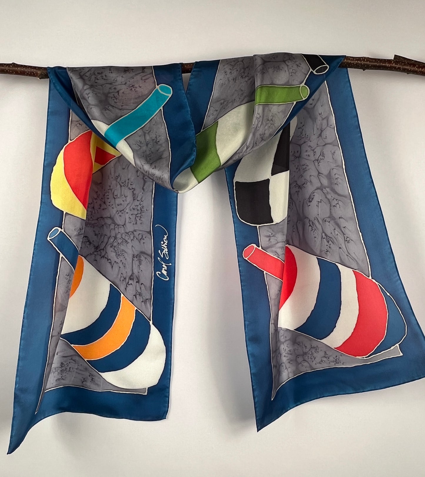 “Maine Lobster Buoys” - Hand-dyed Silk Scarf - $140