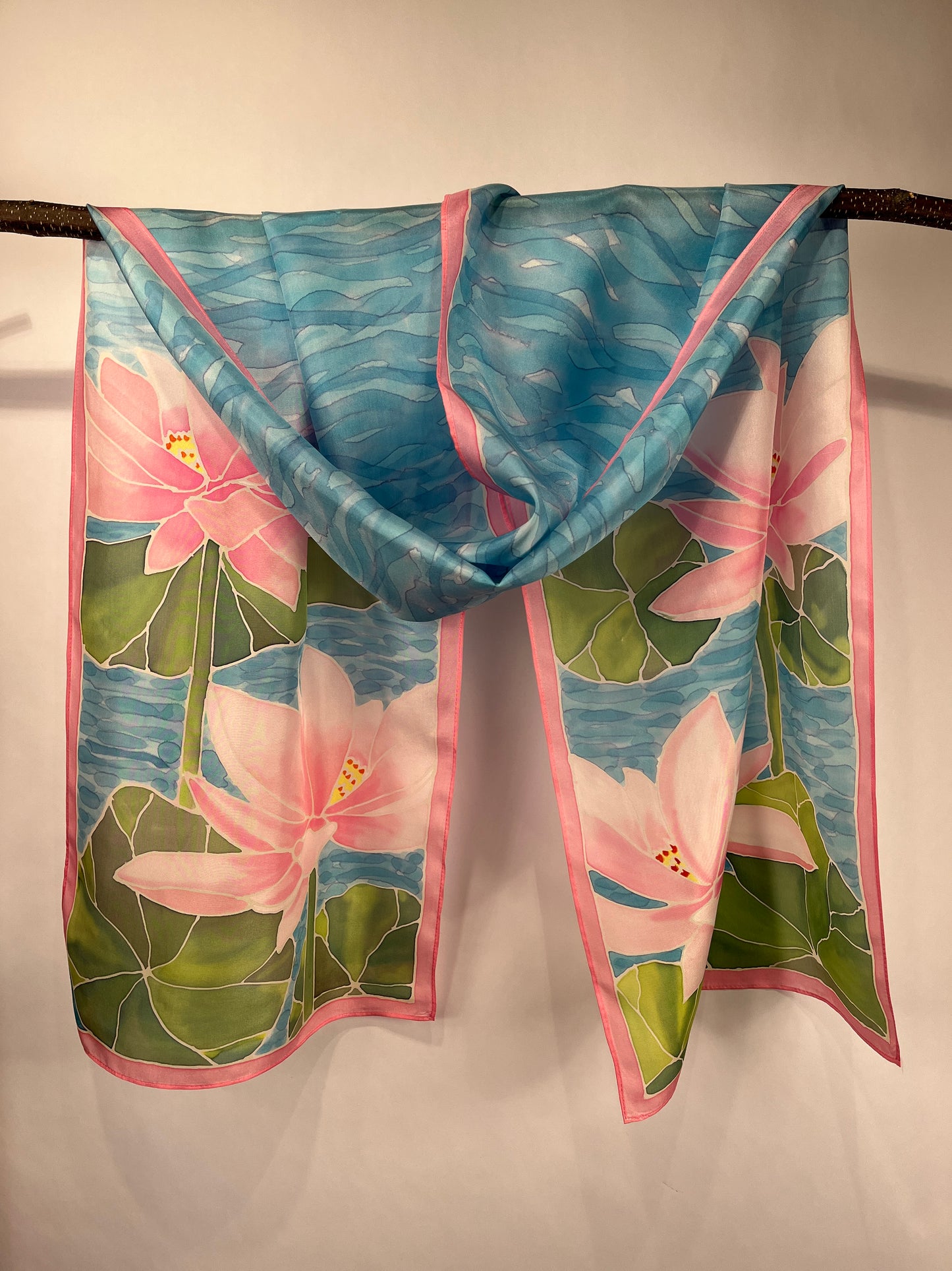 “Water Lilies” Hand-dyed Silk Scarf - $150