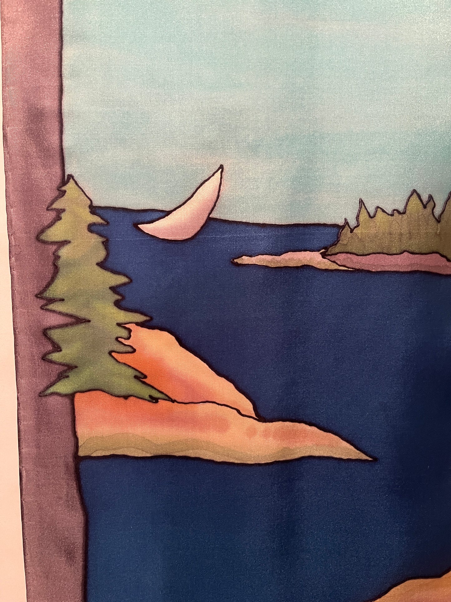 “Maine Coastal Scene v2” - Hand-dyed Silk Wall Hanging  - $175