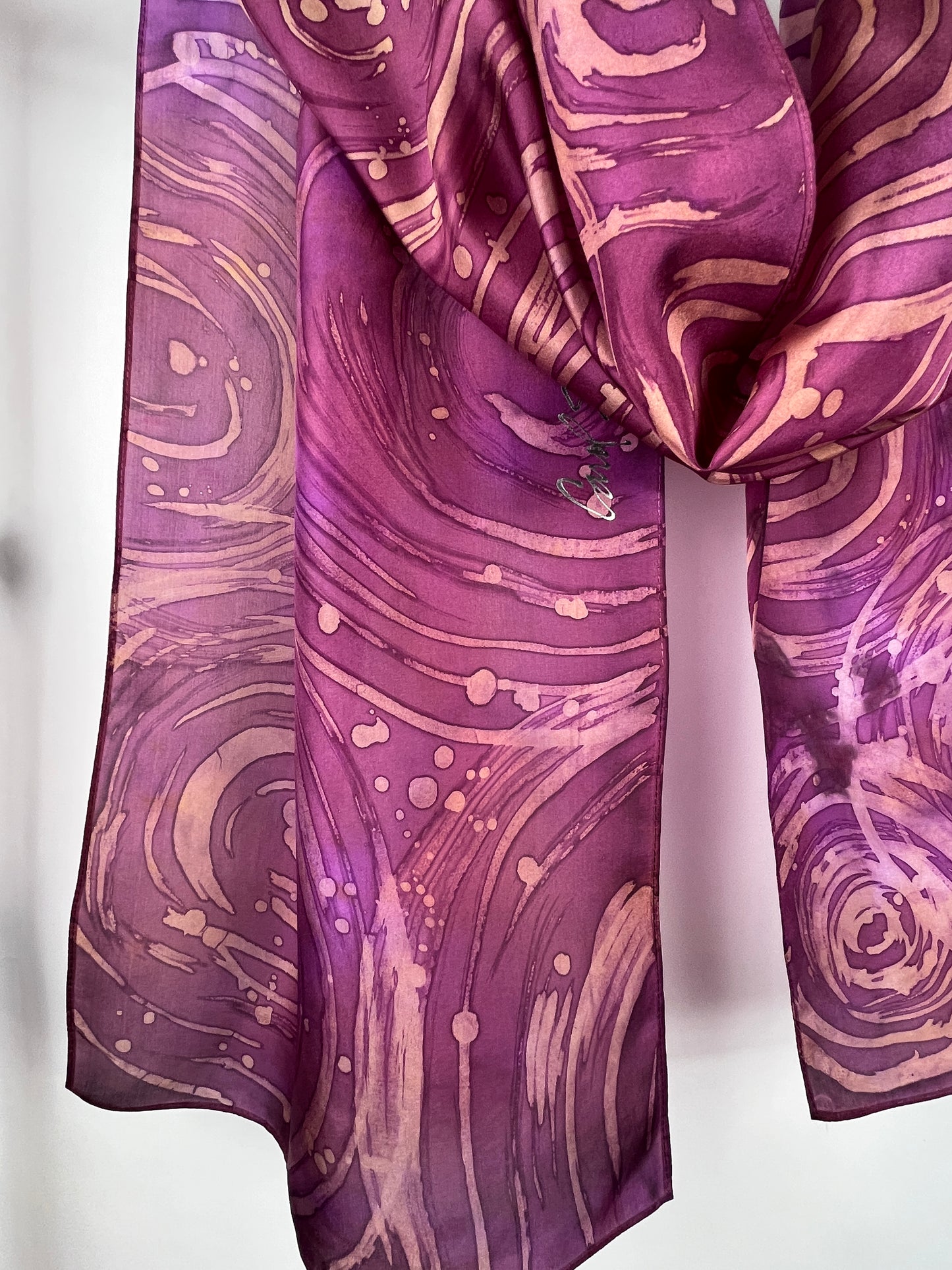 “Evening Ripple Effect” - Hand-dyed Silk Scarf - $130