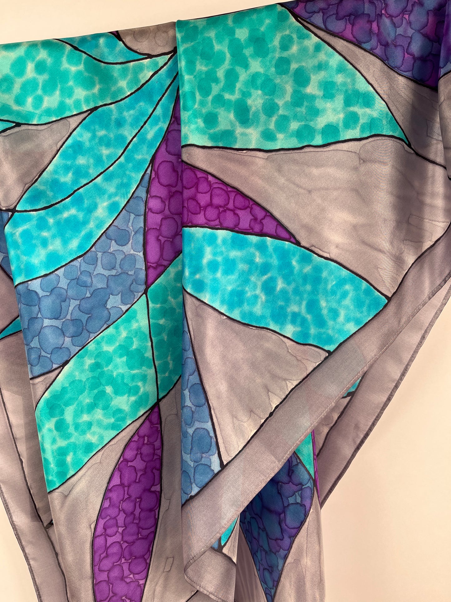 "Stained Glass Pinewheel" - Hand-dyed Silk Scarf - $140