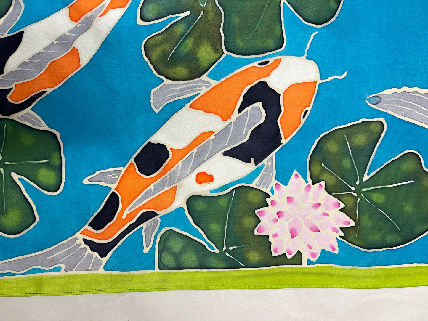 "Aqua Pond Koi” - Hand-dyed Silk Wall Hanging - $365