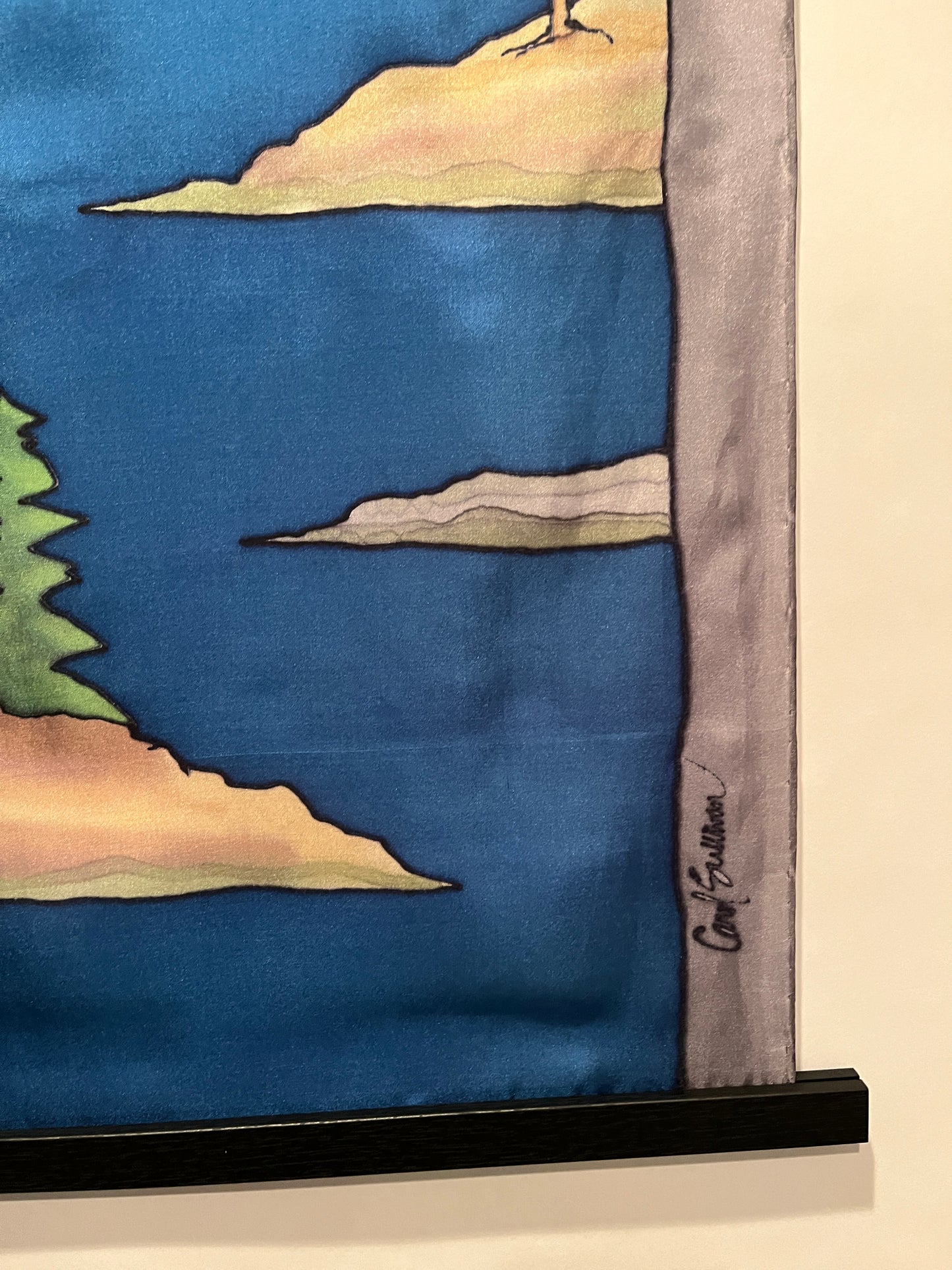 “Maine Coastal Scene v2” - Hand-dyed Silk Wall Hanging - $175