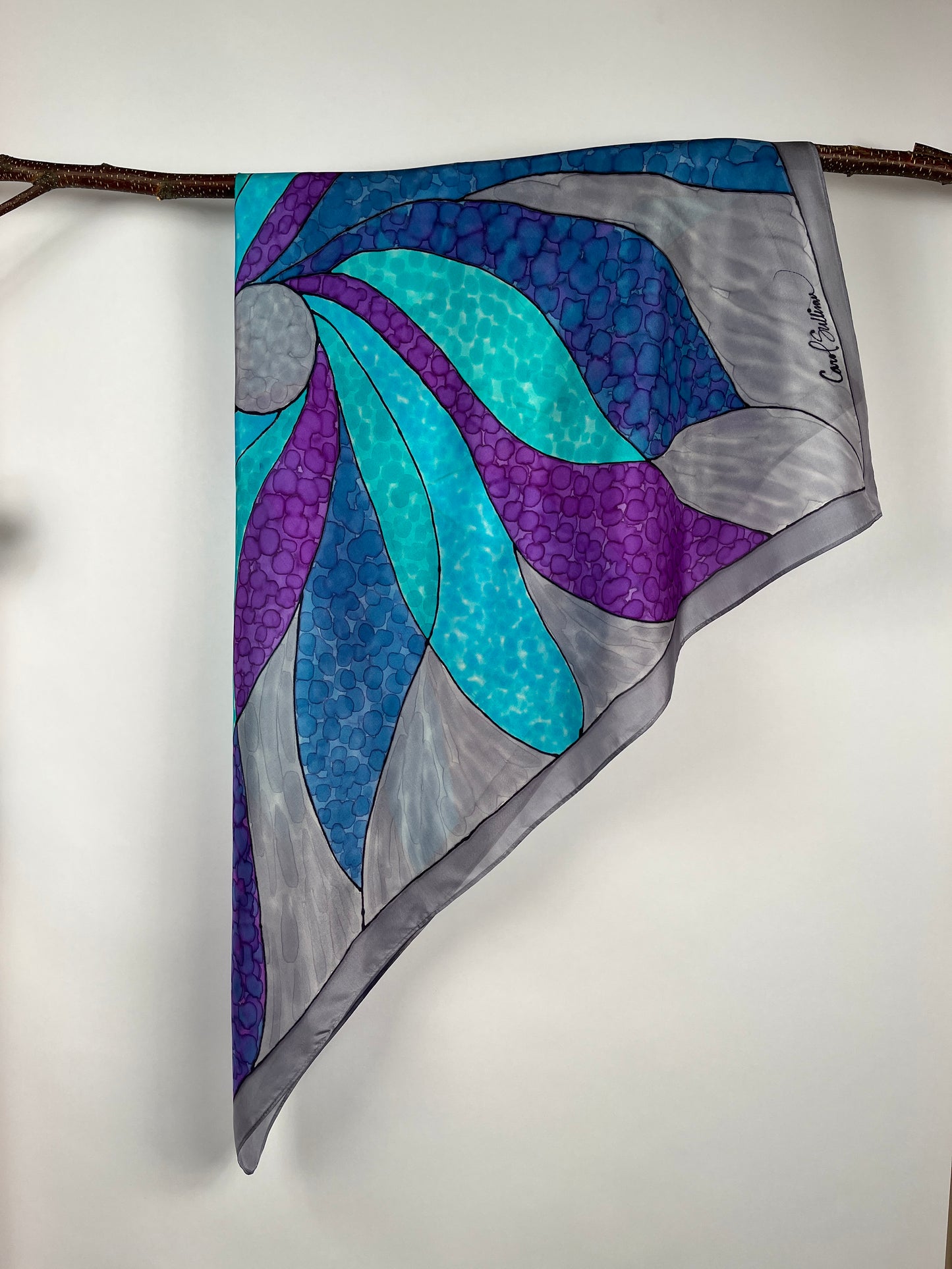 "Stained Glass Pinewheel" - Hand-dyed Silk Scarf - $140