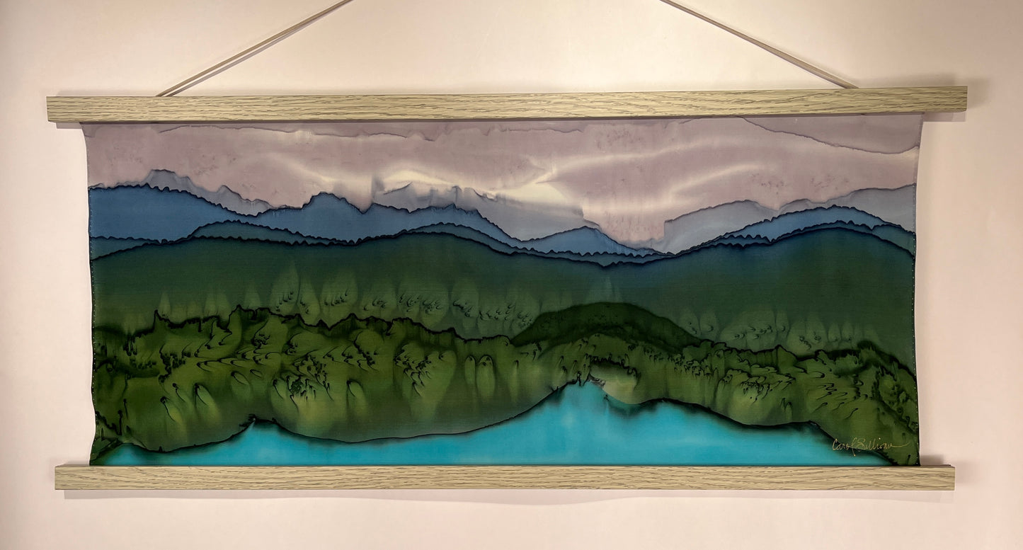 "Stormy Day at the Lake” - Hand-dyed Silk Wall Hanging - $265
