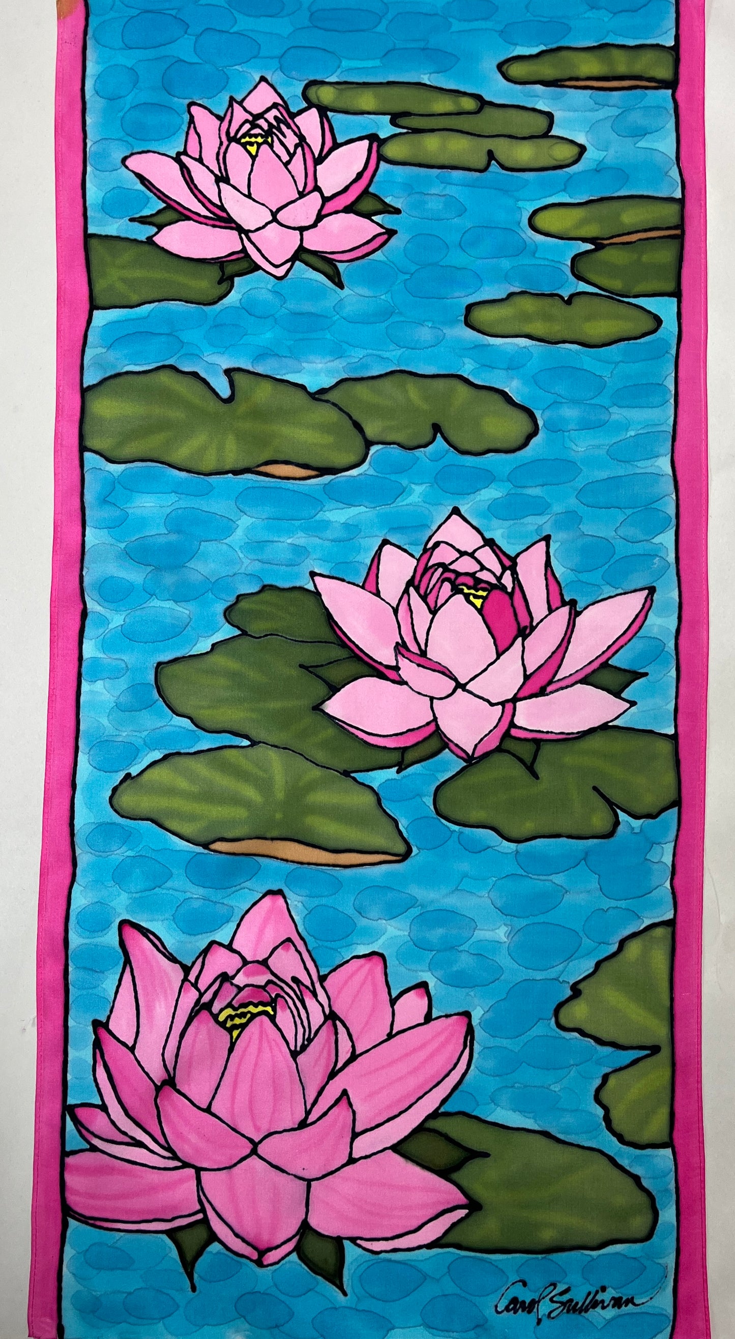 "Waterlily Zen” - Hand-dyed Silk Wall Hanging - $365