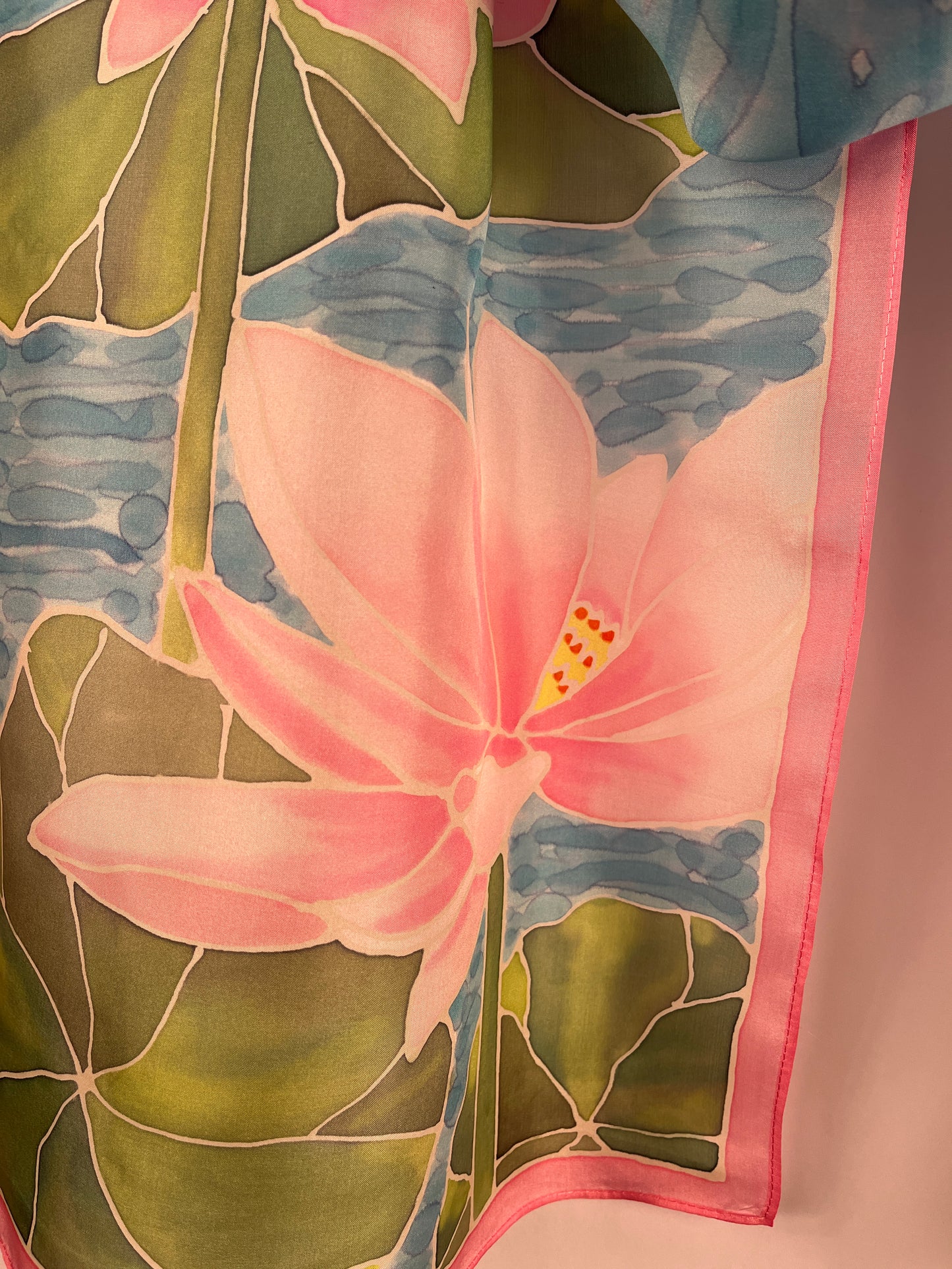 “Water Lilies” Hand-dyed Silk Scarf - $150