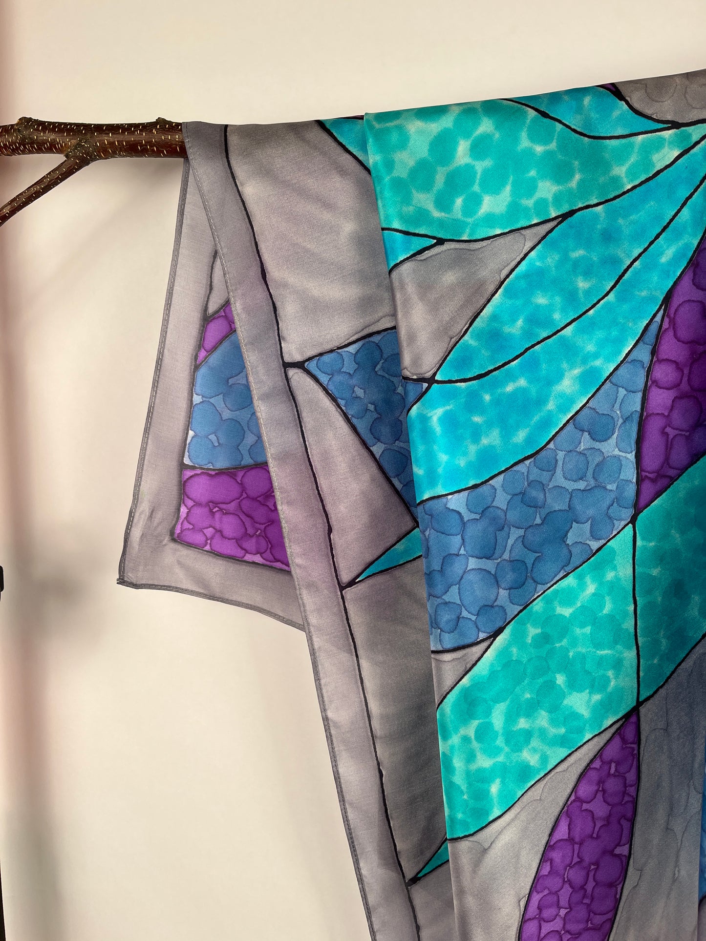 "Stained Glass Pinewheel" - Hand-dyed Silk Scarf - $140