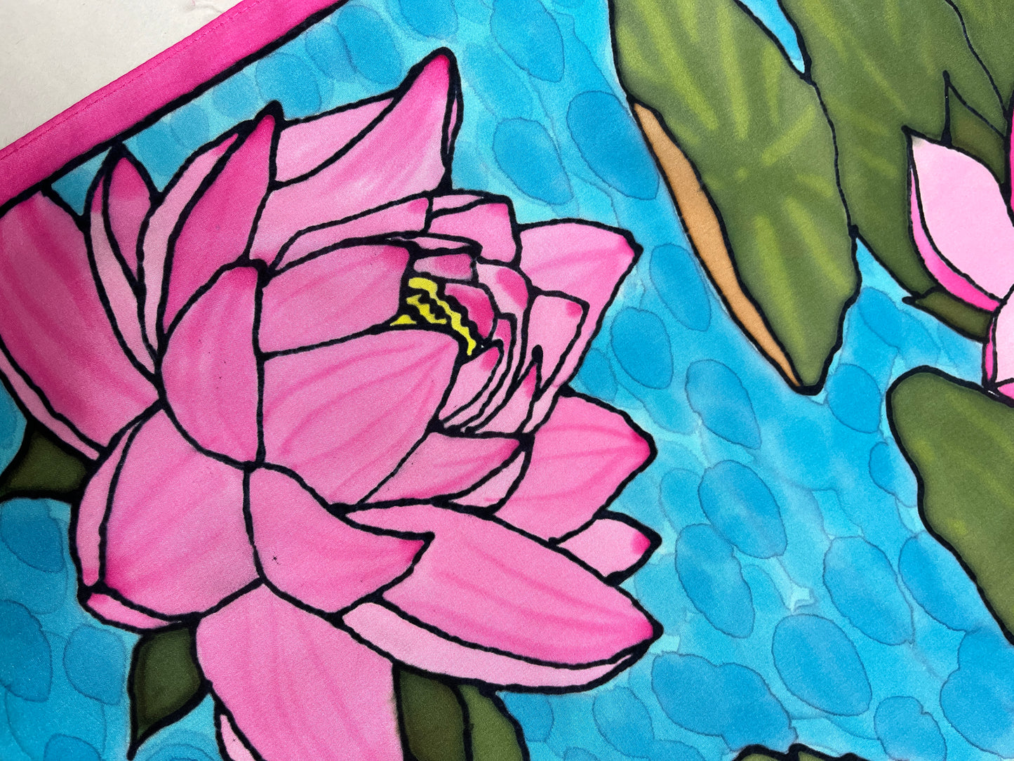 "Waterlily Zen” - Hand-dyed Silk Wall Hanging - $365