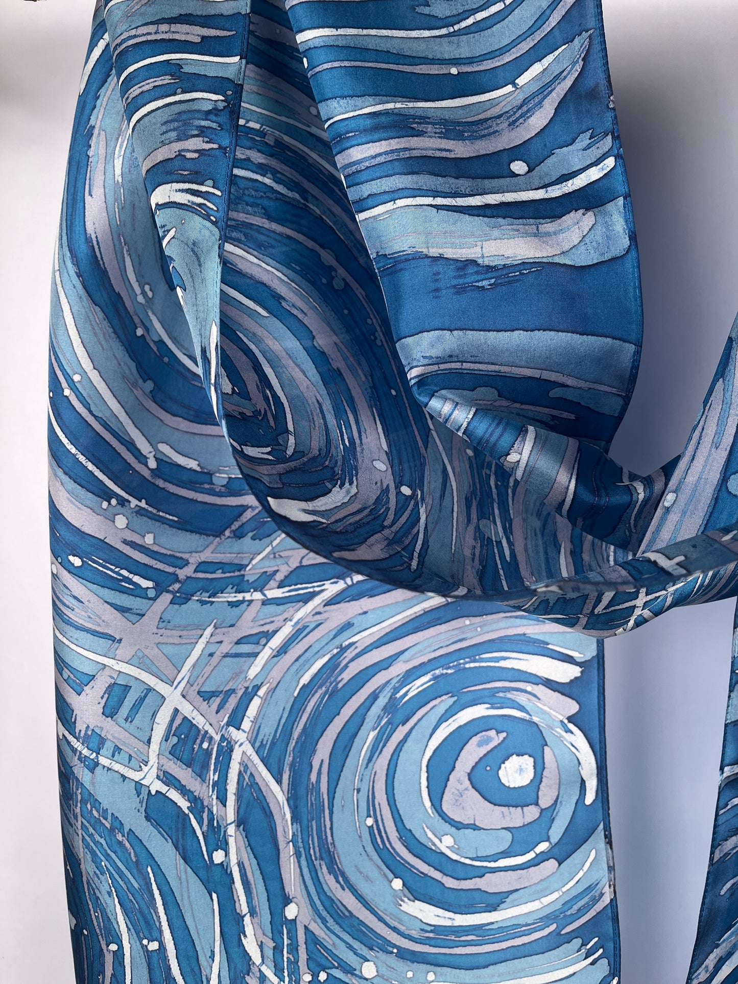 “Ripple Effect in Blues” - Hand-dyed Silk Scarf - $130