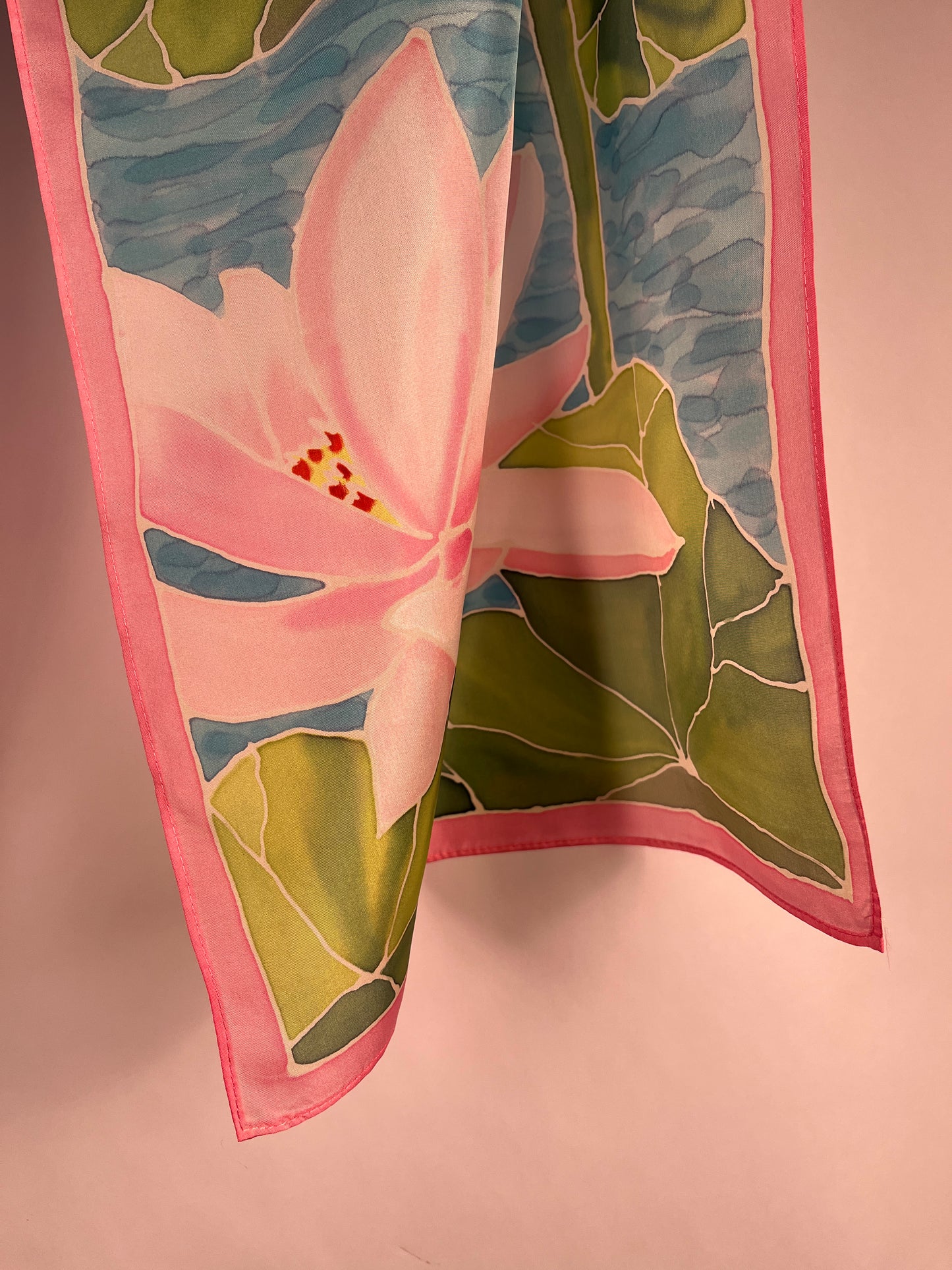 “Water Lilies” Hand-dyed Silk Scarf - $150