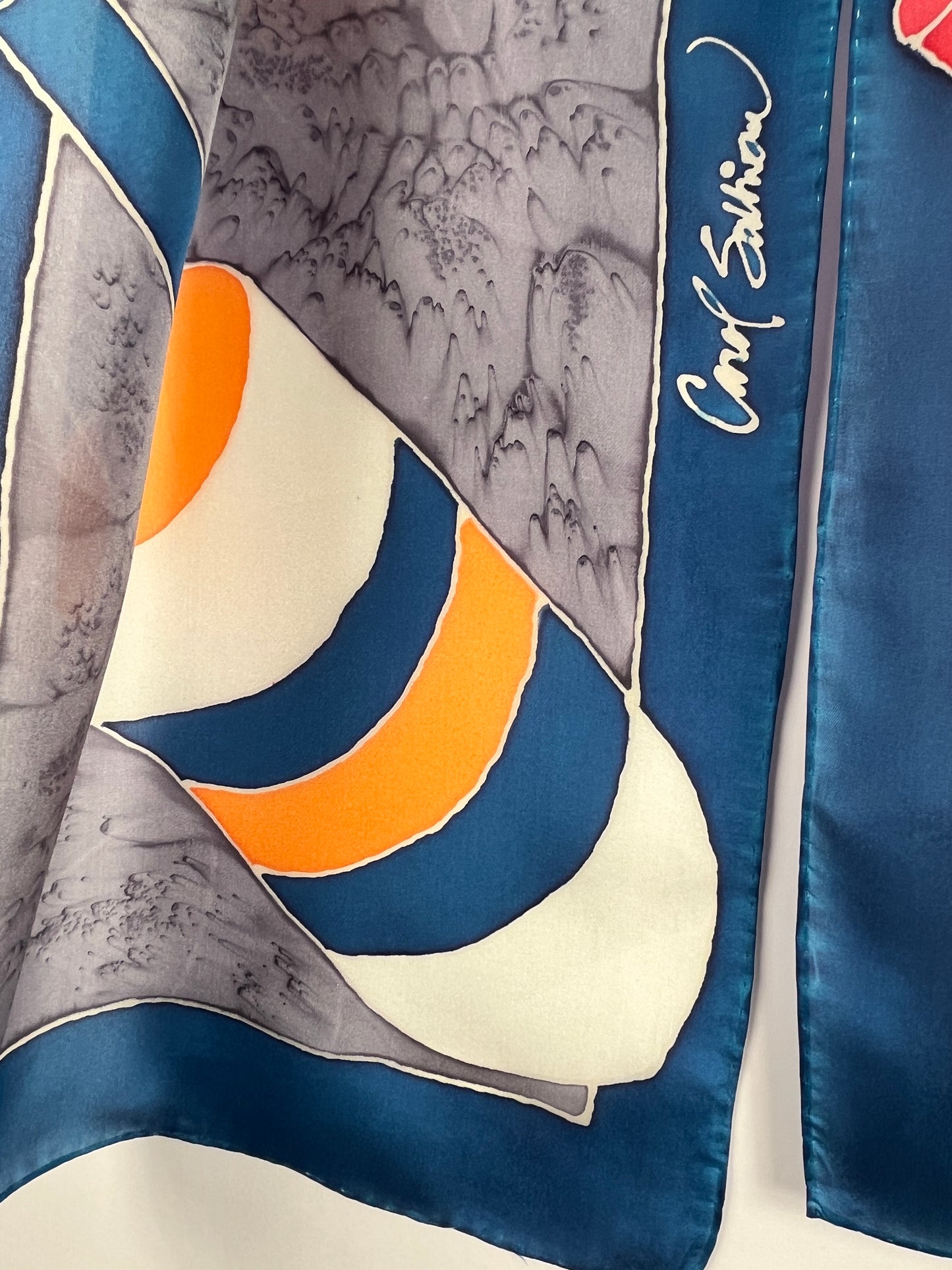 “Maine Lobster Buoys” - Hand-dyed Silk Scarf - $140