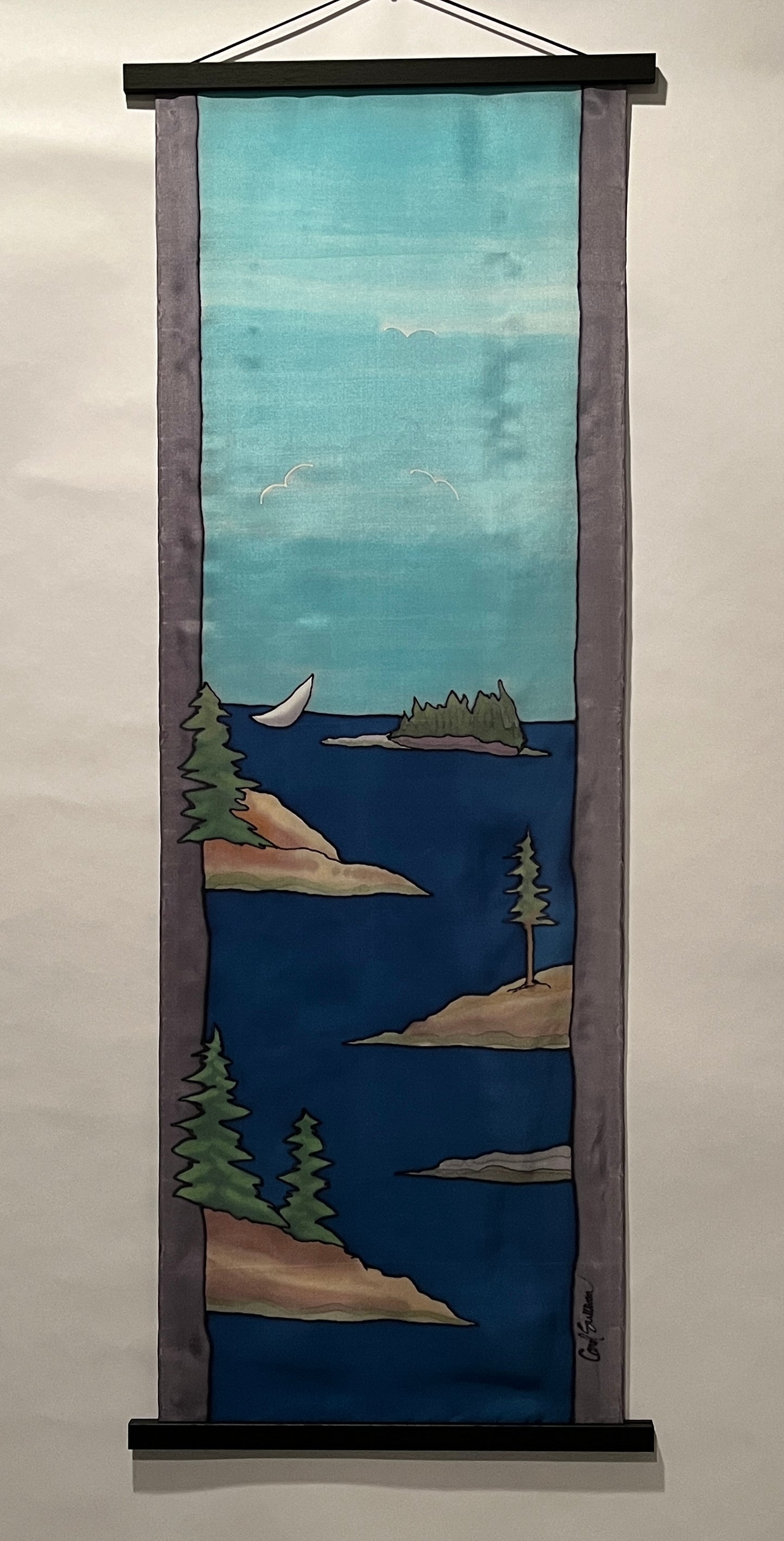 “Maine Coastal Scene v2” - Hand-dyed Silk Wall Hanging - $175