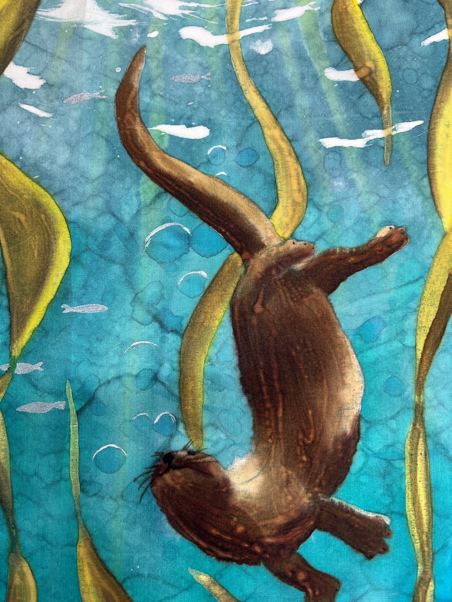 “Otter Frolic” - Hand-dyed Silk Wall Hanging - $250