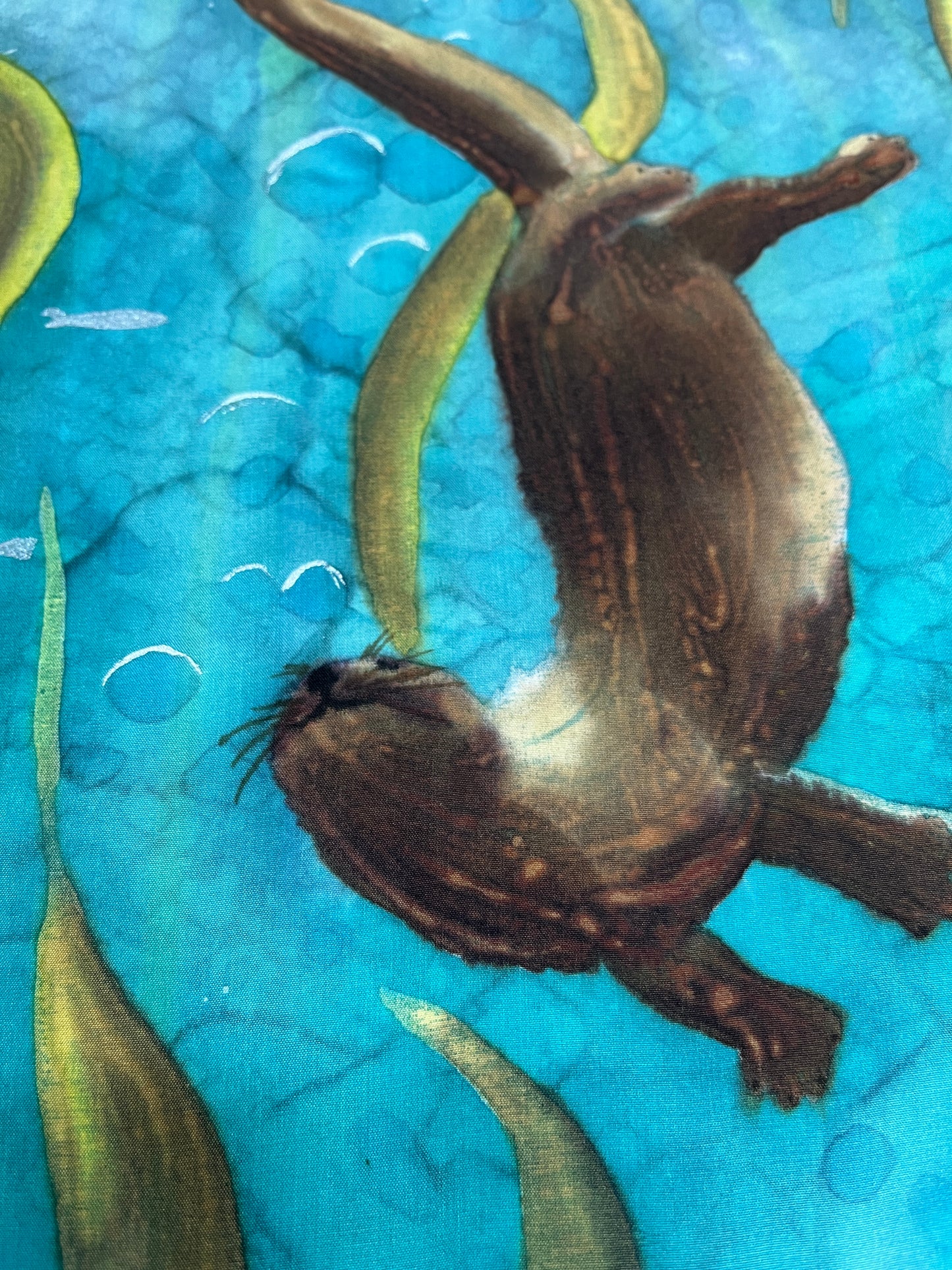 “Otter Frolic” - Hand-dyed Silk Wall Hanging - $250