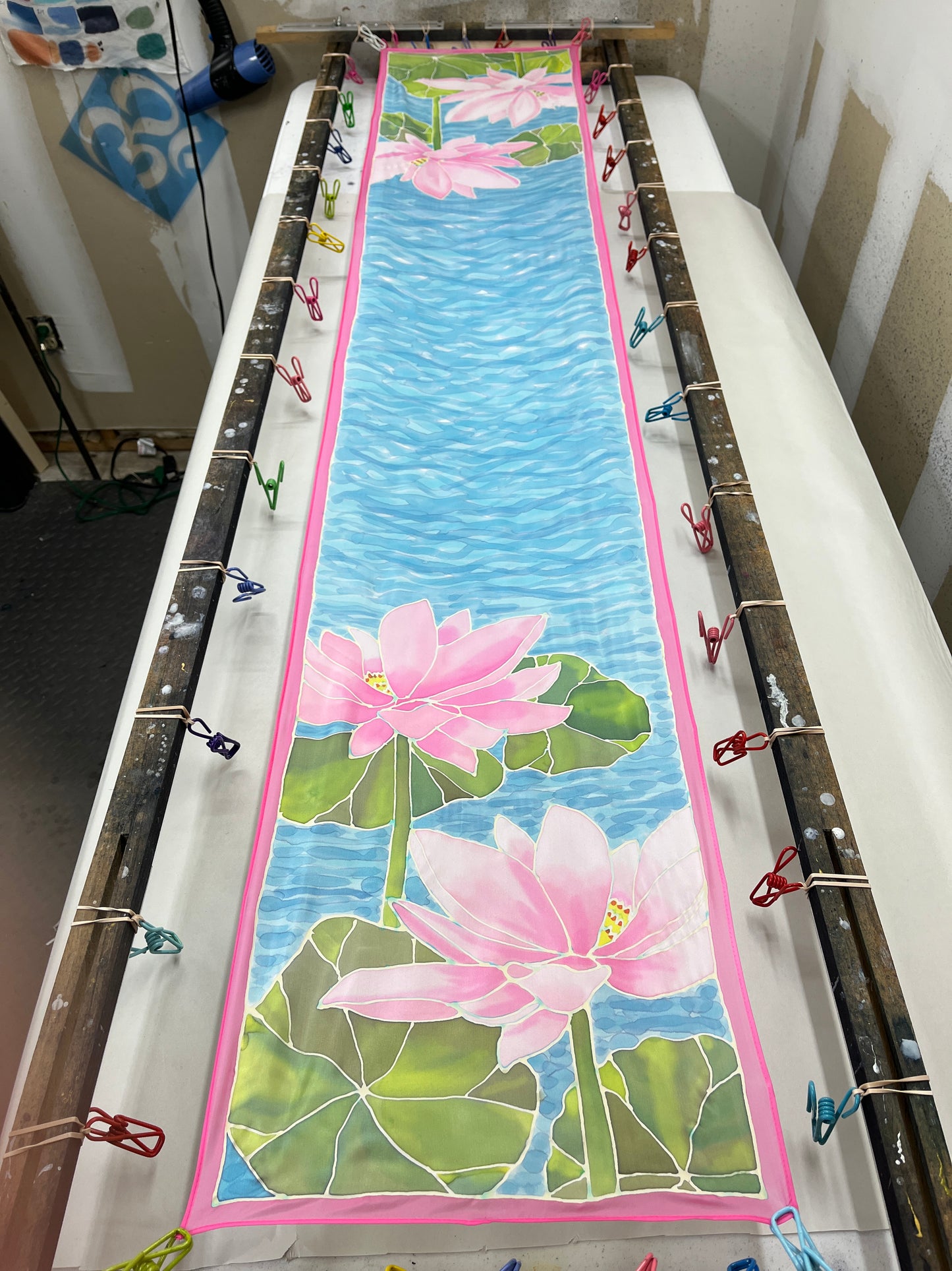 “Water Lilies” Hand-dyed Silk Scarf - $150