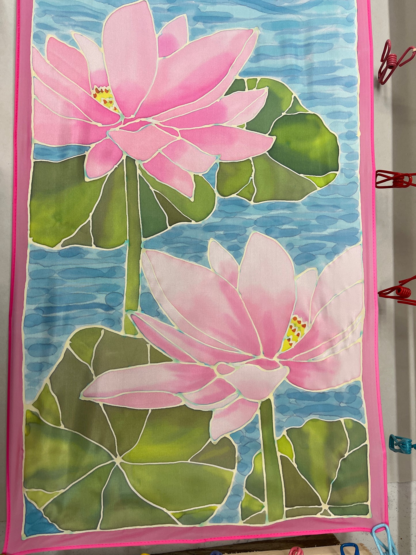 “Water Lilies” Hand-dyed Silk Scarf - $150