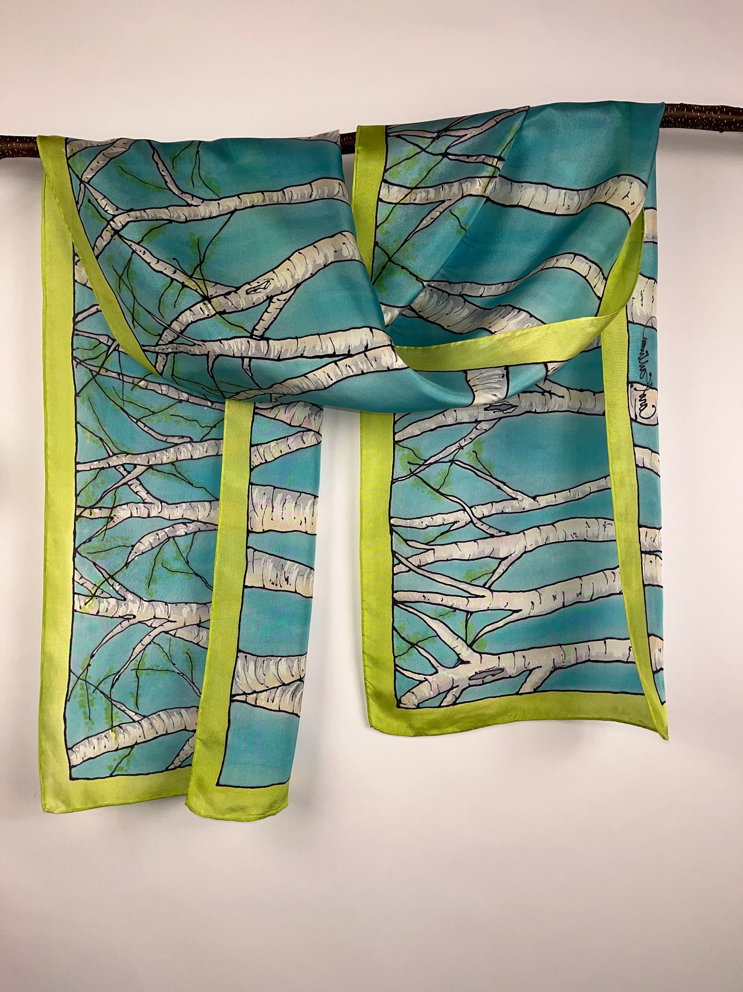 “Spring Birches” -Hand-dyed Silk Scarf - $135