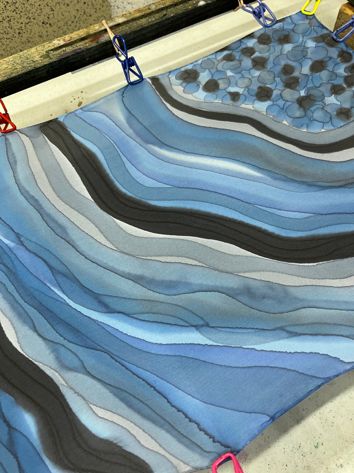 “Sapphire Geode" - Hand-dyed Silk Scarf - $125