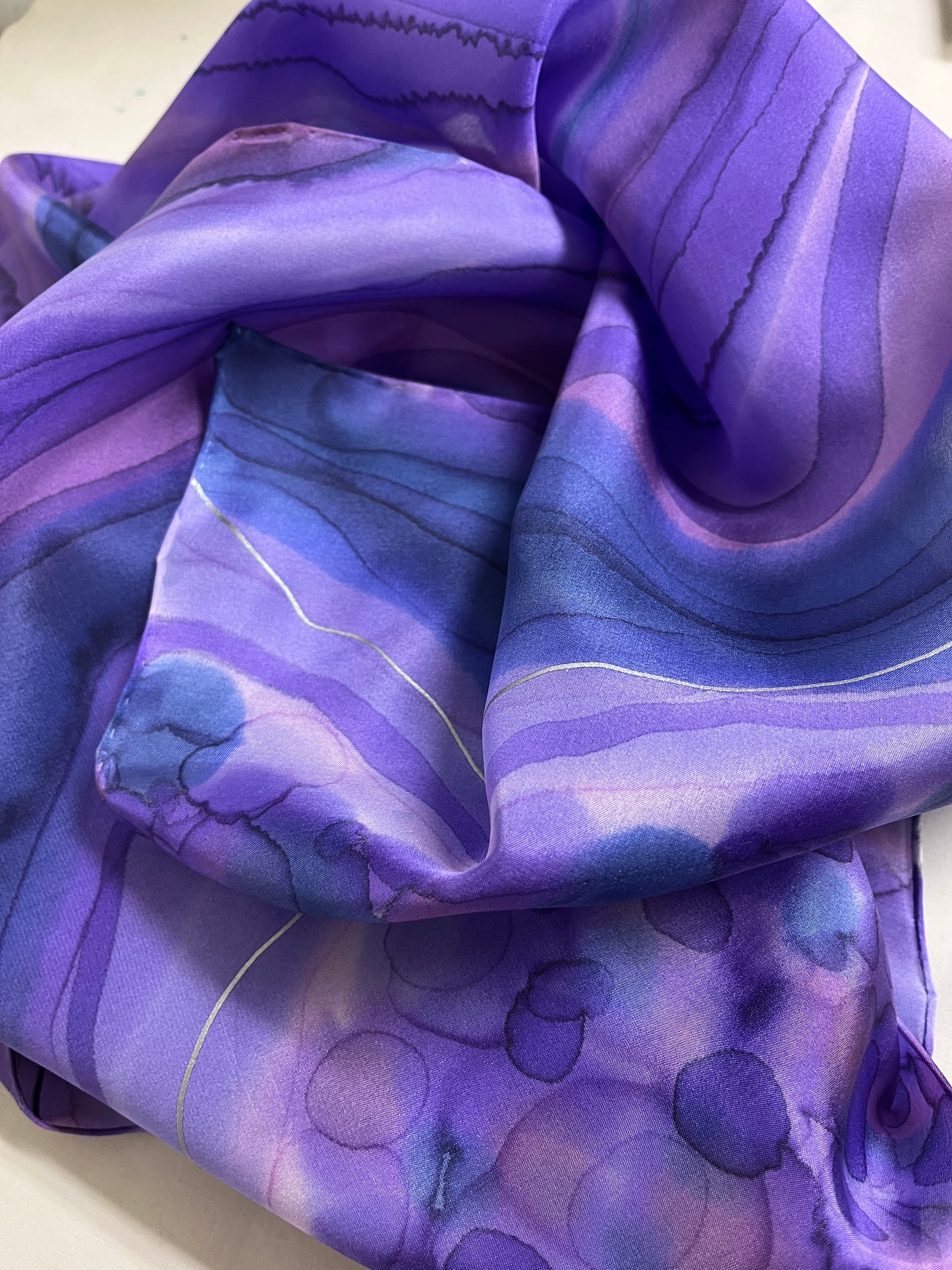 “Amethyst Geode" - Hand-dyed Silk Scarf - $125