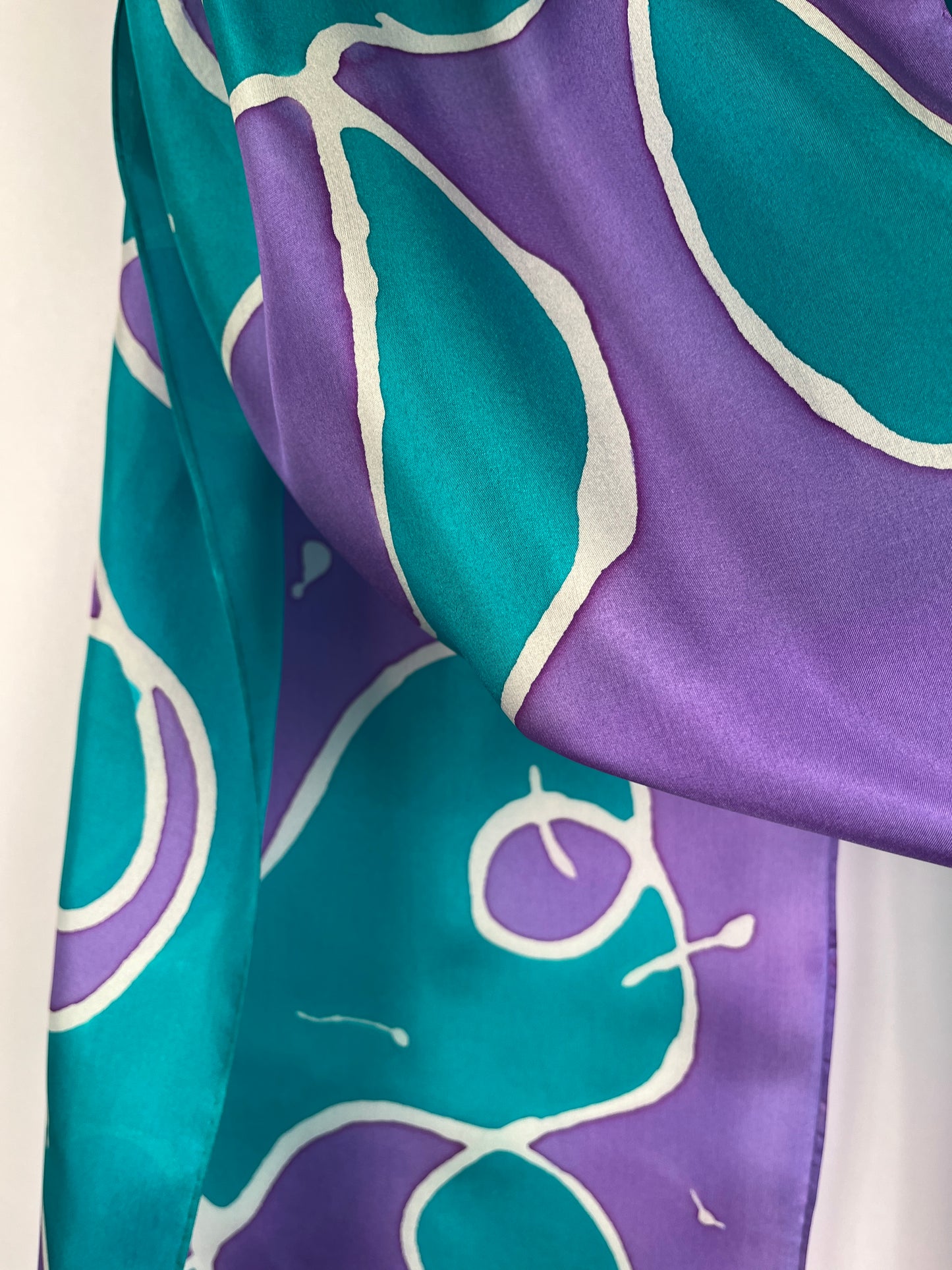 “Purple and Green Noodling” - Hand-dyed Silk Scarf - $125