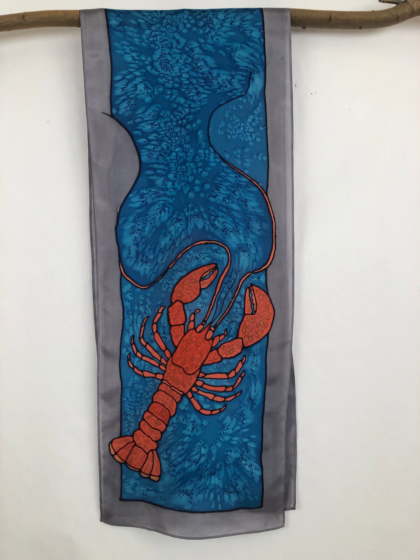 “Love Maine Lobster v2" - Hand-dyed Silk Scarf - $140