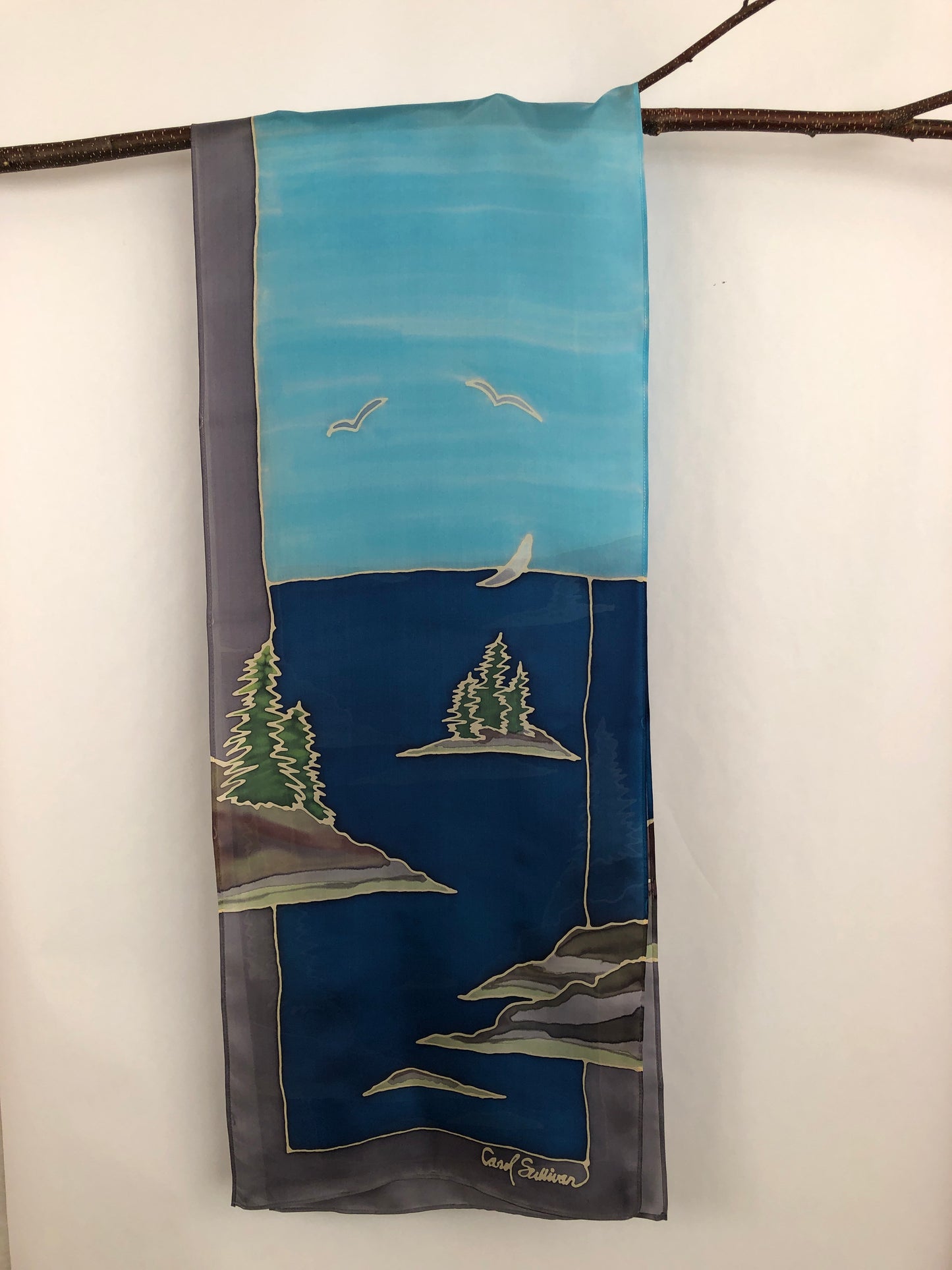 "Coastal Maine Scene v1” - Hand-dyed Silk Scarf - $130