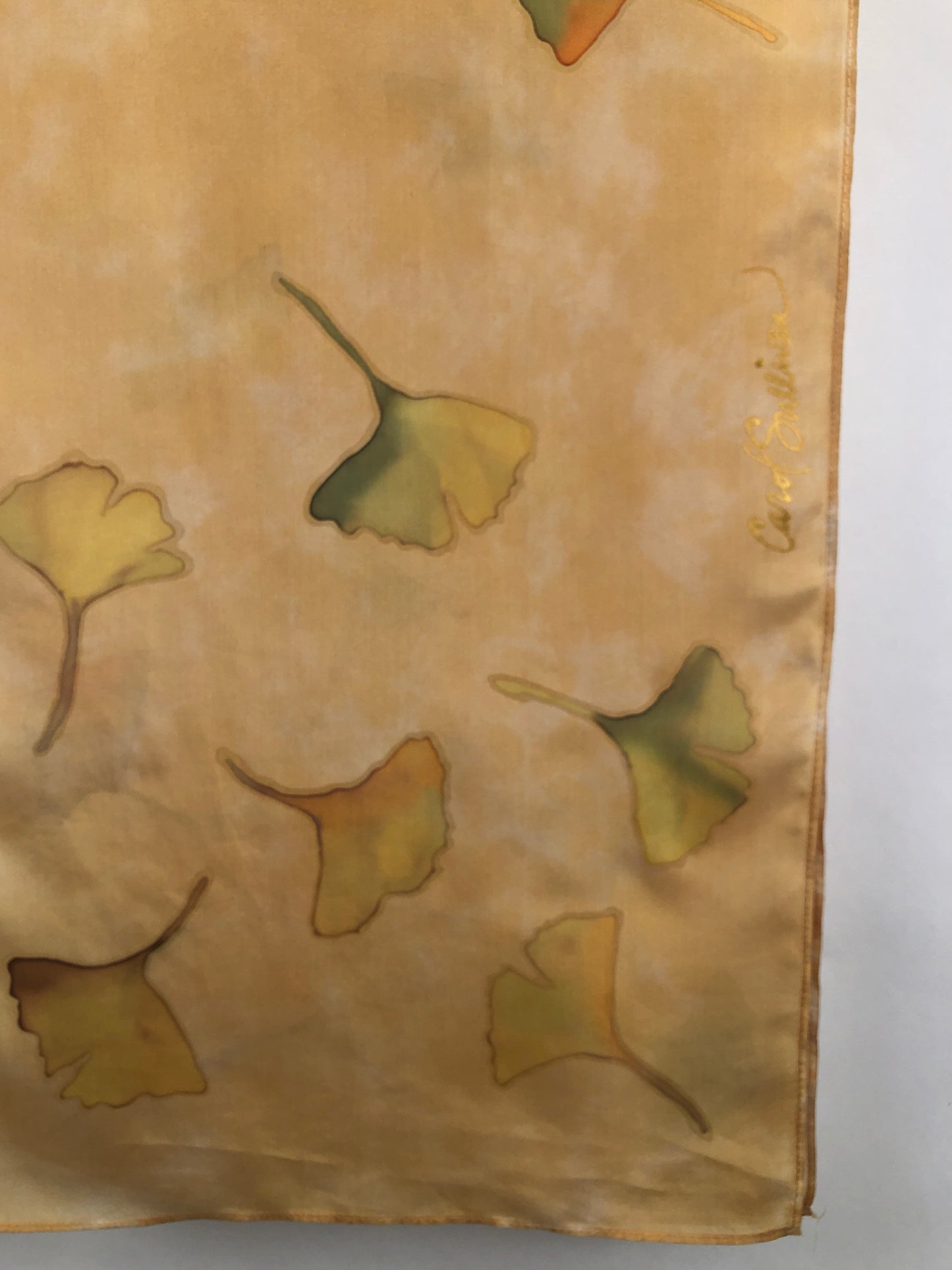 "Golden Gingko" - Hand-dyed Silk Scarf - $125