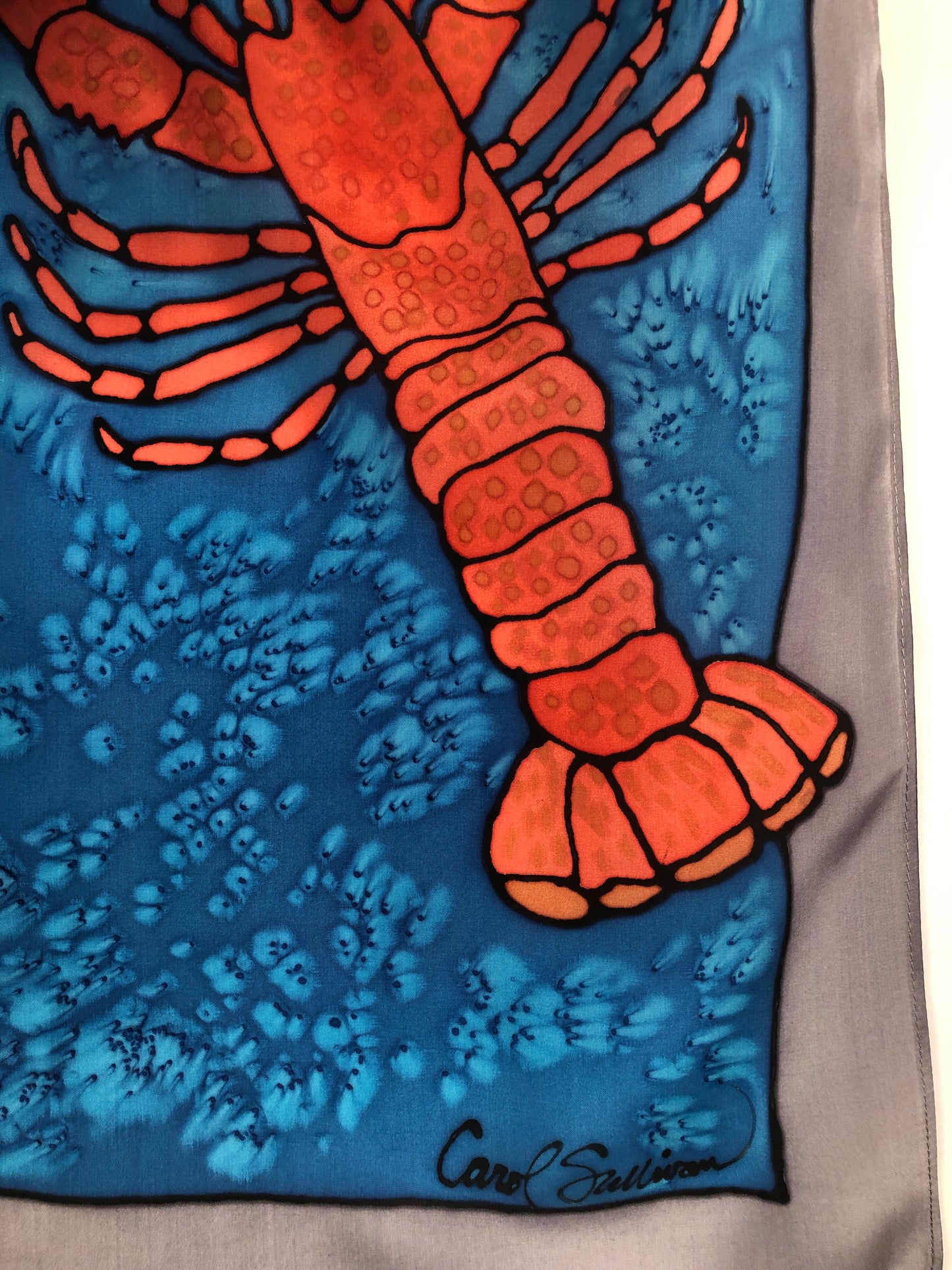 “Love Maine Lobster v2" - Hand-dyed Silk Scarf - $140