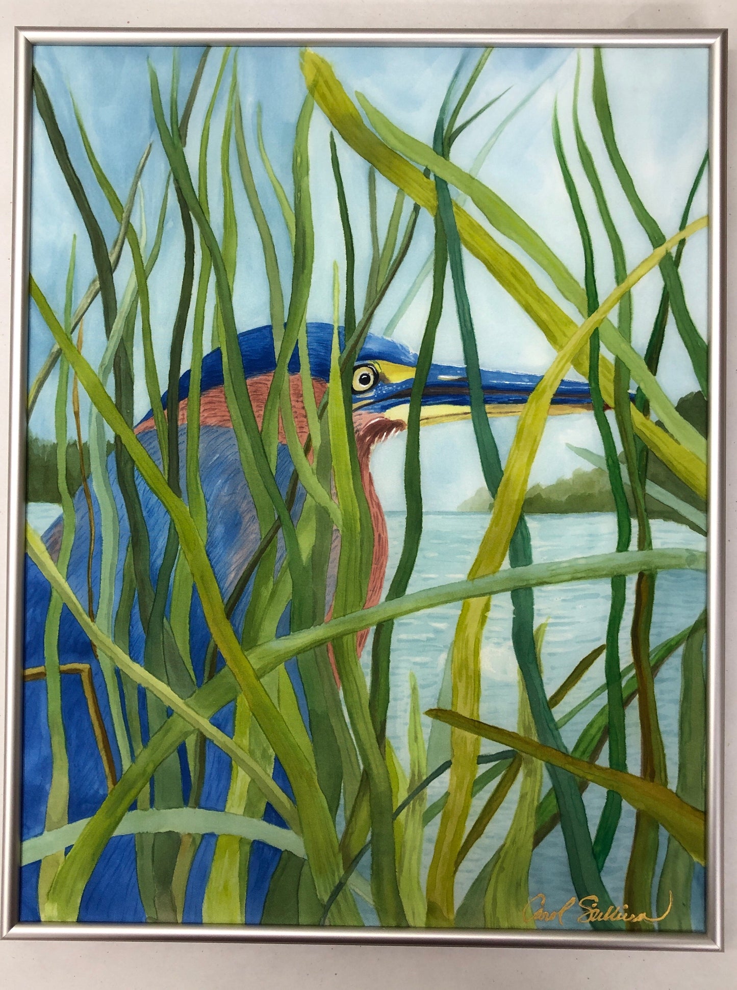 “Green Heron” - Painting on Silk - $350 SOLD
