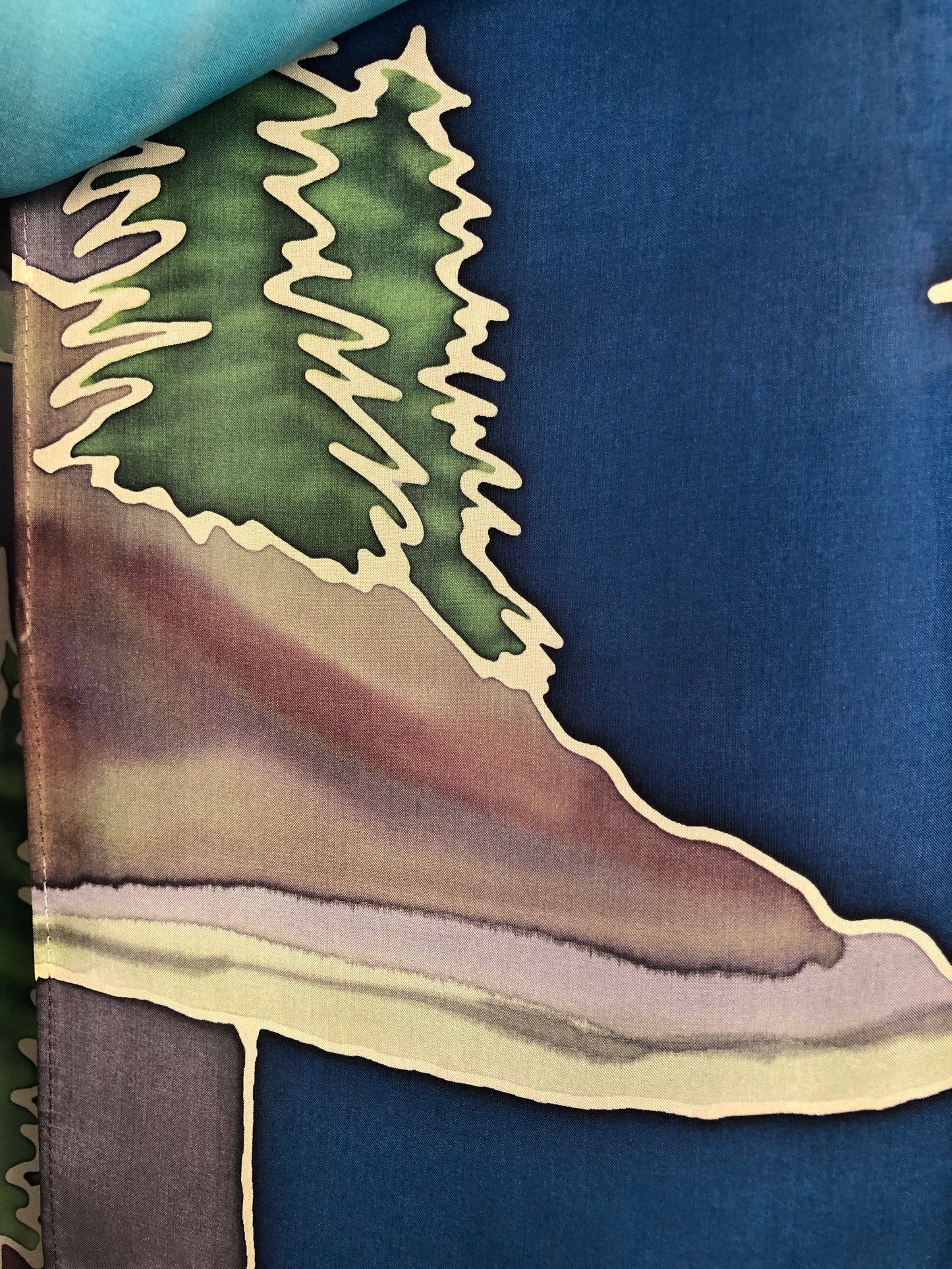 "Coastal Maine Scene v1” - Hand-dyed Silk Scarf - $130