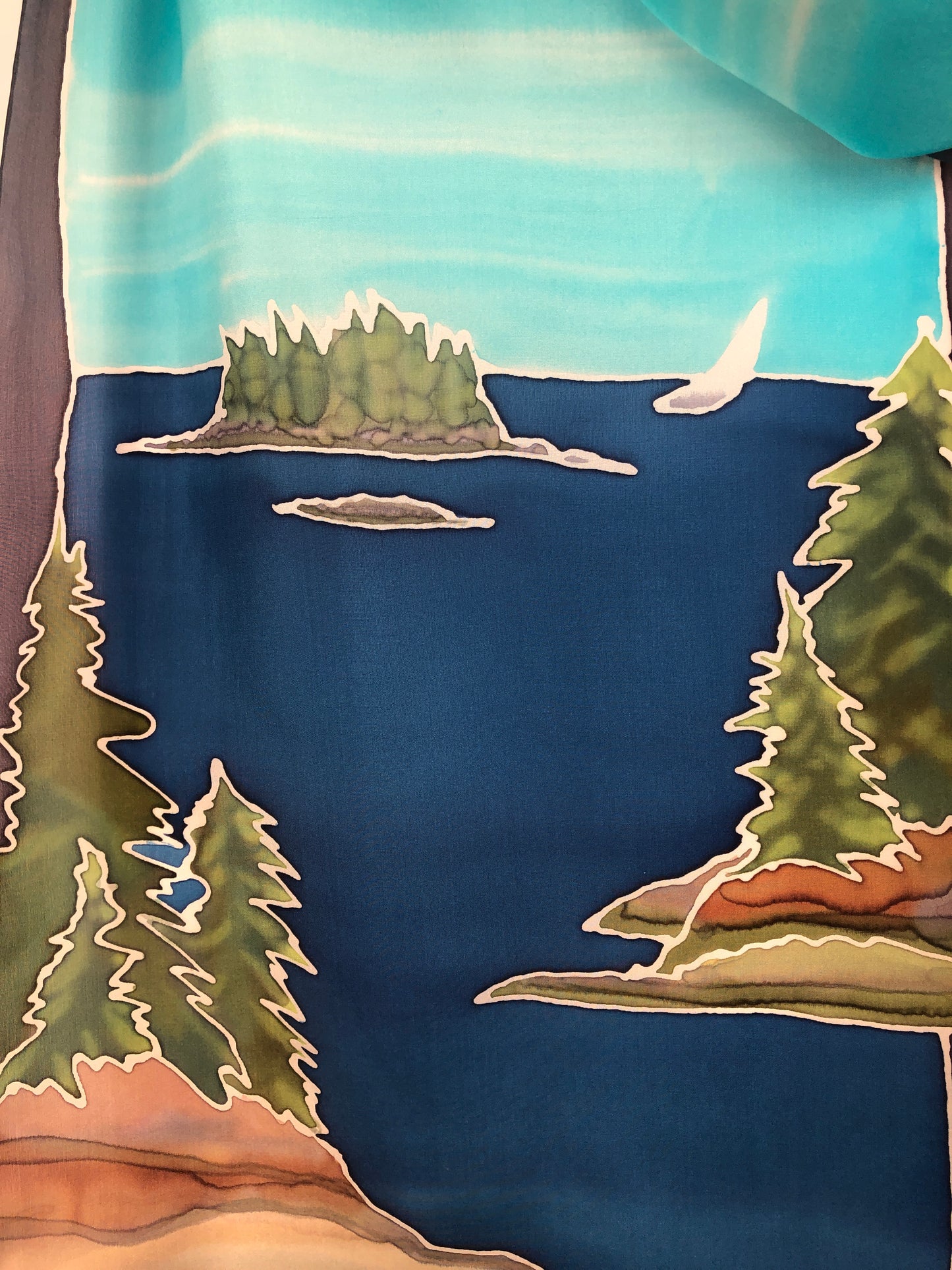 “Maine Coastal Scene v2.0 - Hand-dyed Silk Wall Hanging  - $150