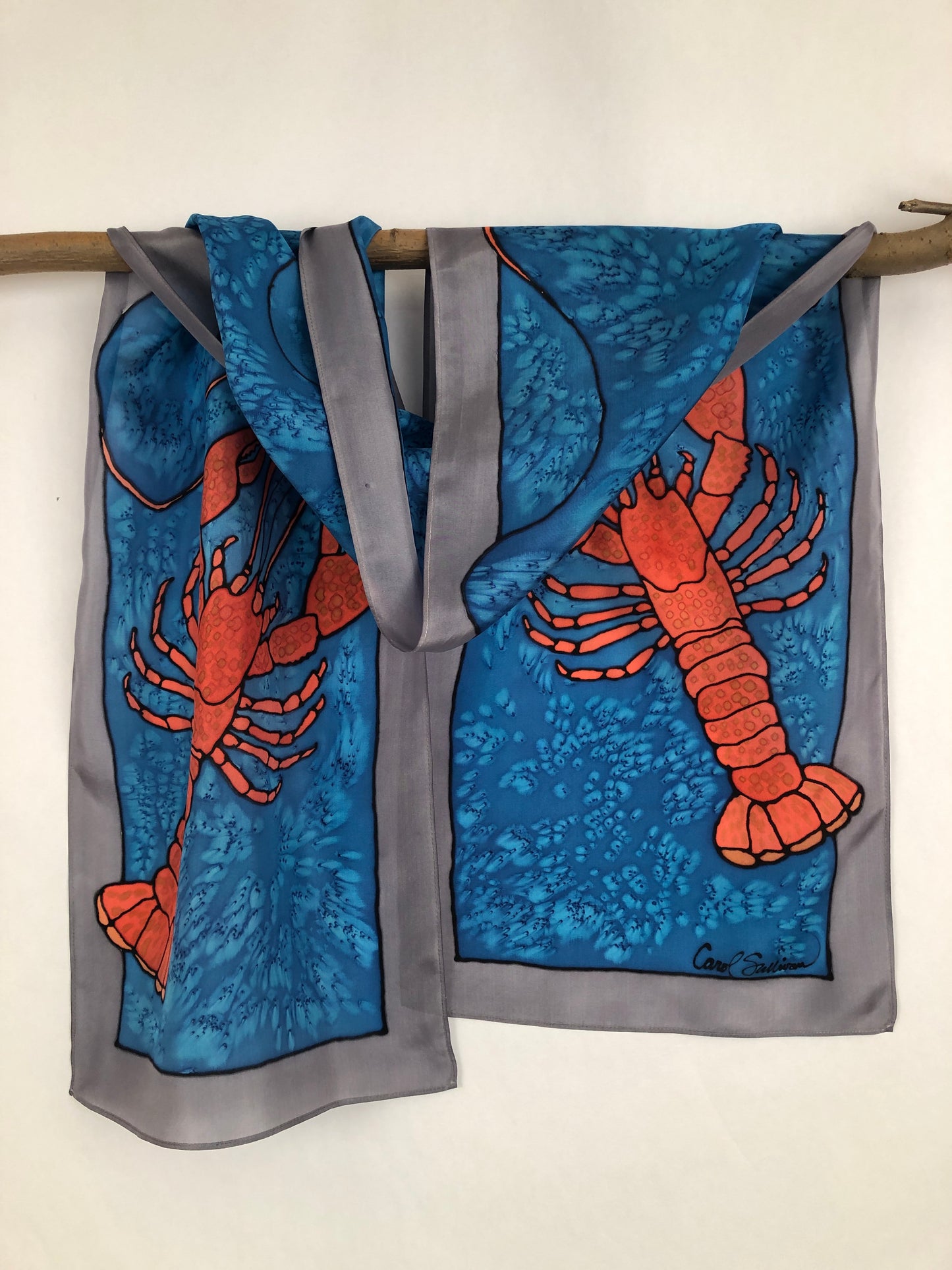 “Love Maine Lobster v2" - Hand-dyed Silk Scarf - $140