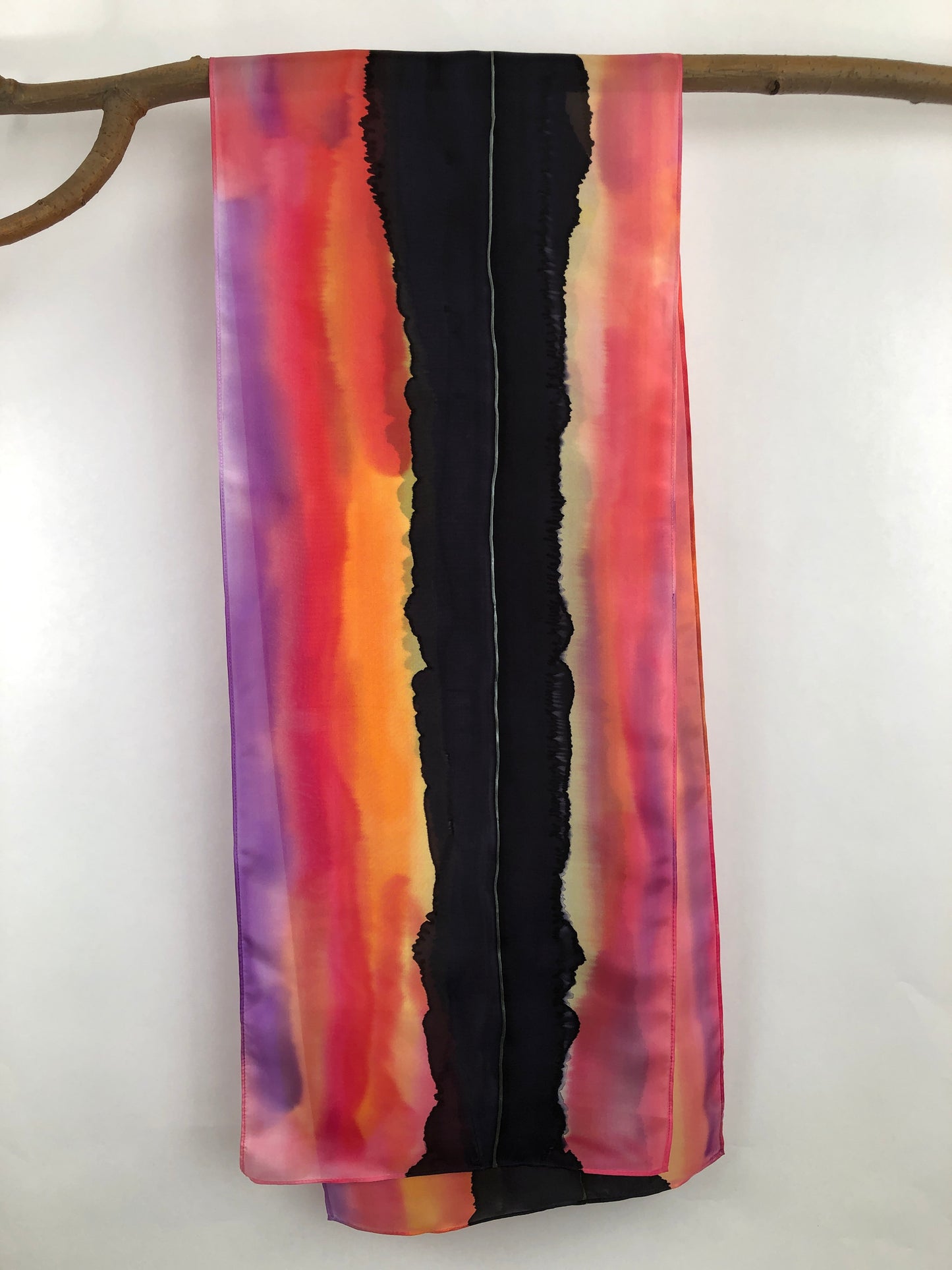 “Woods and Water Sunset" - Hand-dyed Silk Scarf - $125
