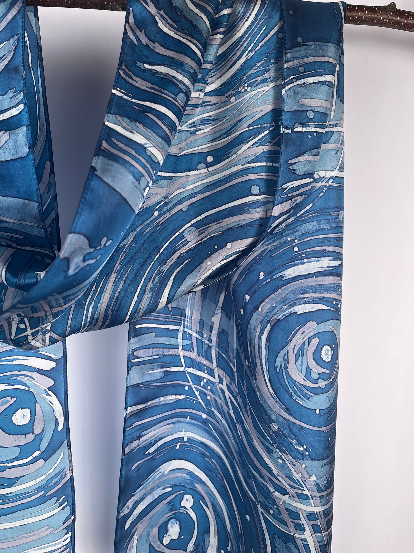 “Ripple Effect in Blues” - Hand-dyed Silk Scarf - $130
