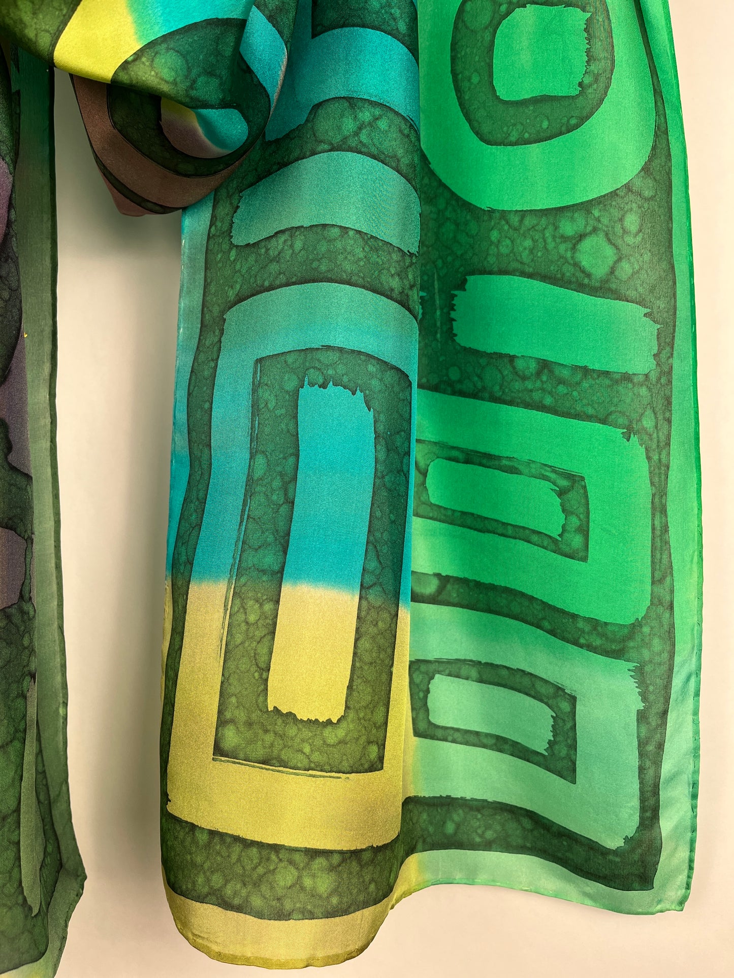 "Green Glyphs" - Hand-dyed Silk Scarf - $125