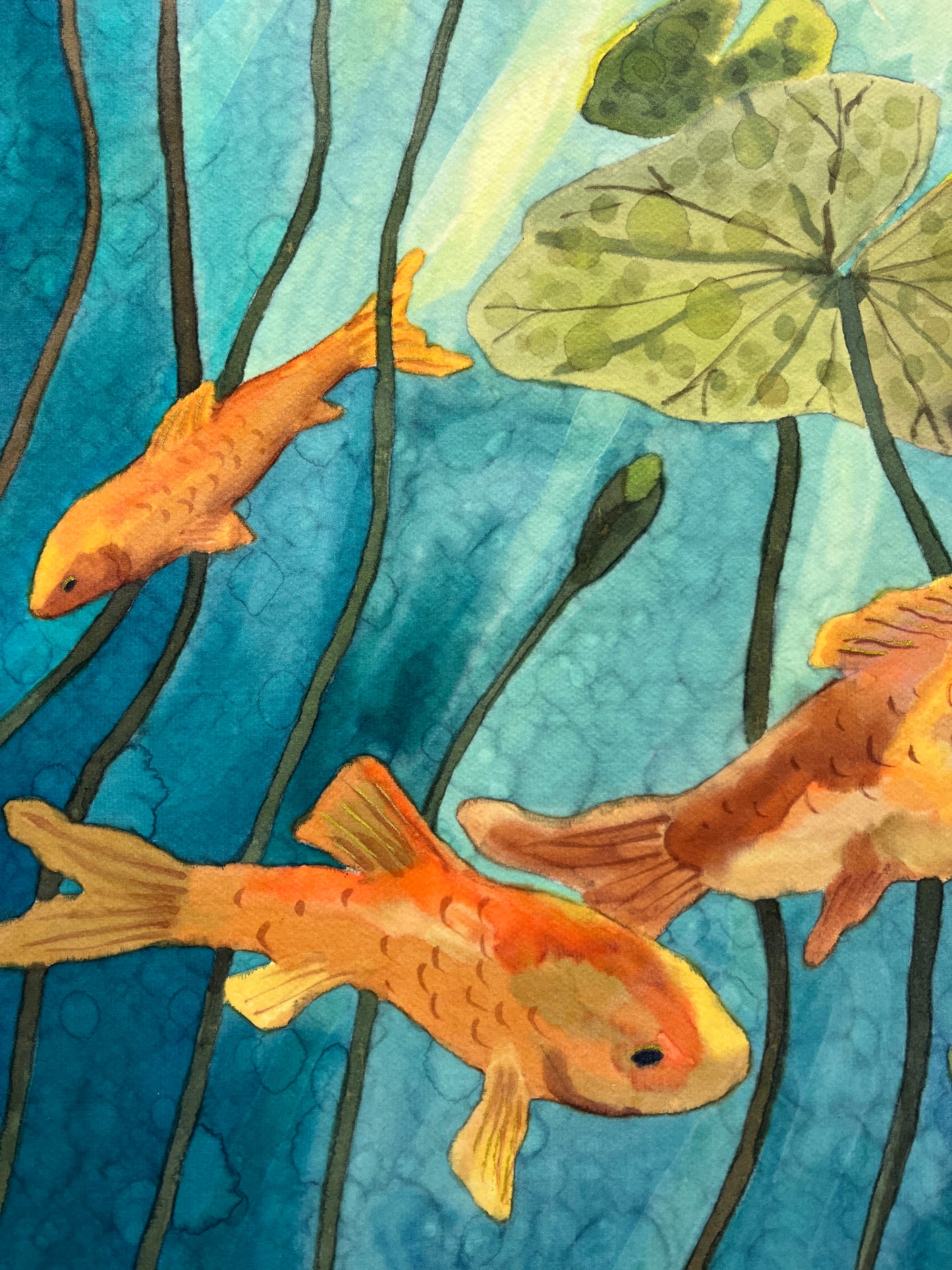 “Goldfish Pond” - Hand-dyed Silk Wall Hanging  - $395