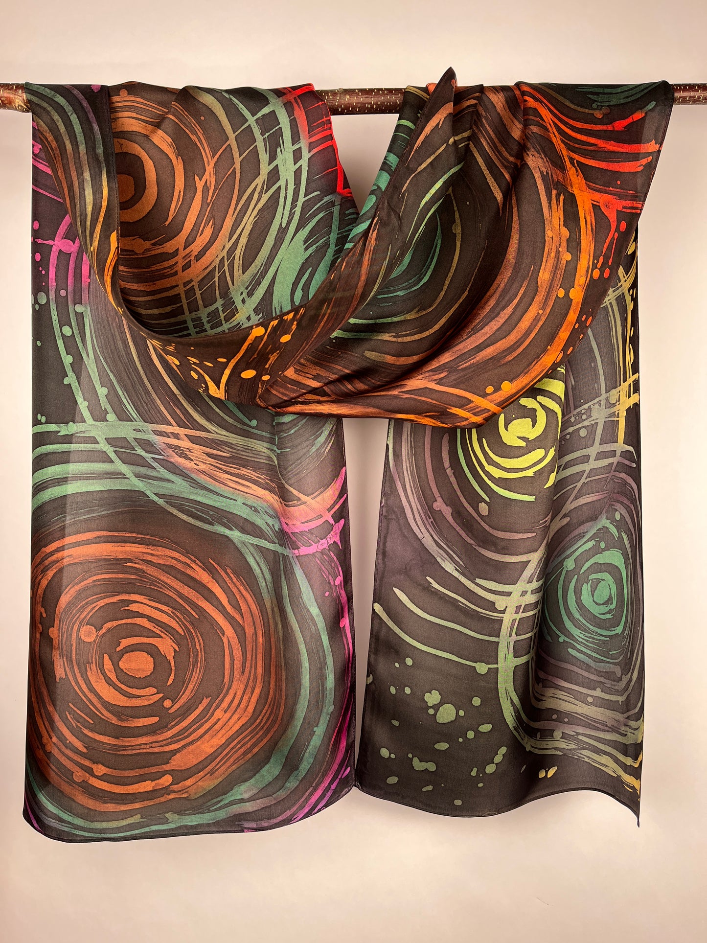 “Kaleidoscope Ripple Effect”- Hand-dyed Silk Scarf - $125