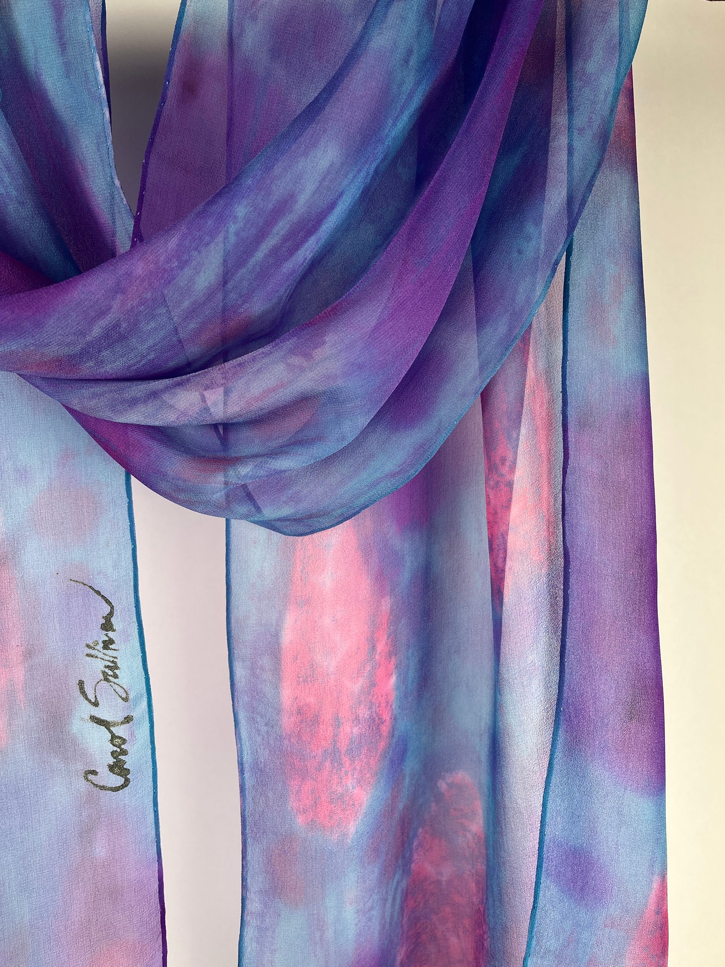 “Pink and Purple Chiffon" - Hand-dyed Silk Scarf - $95
