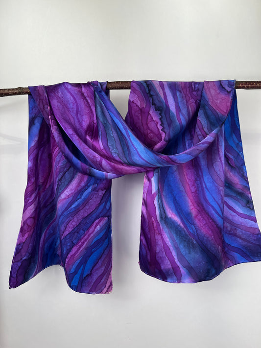 “Flow Abstract in Purple" - Hand-dyed Silk Scarf - $110